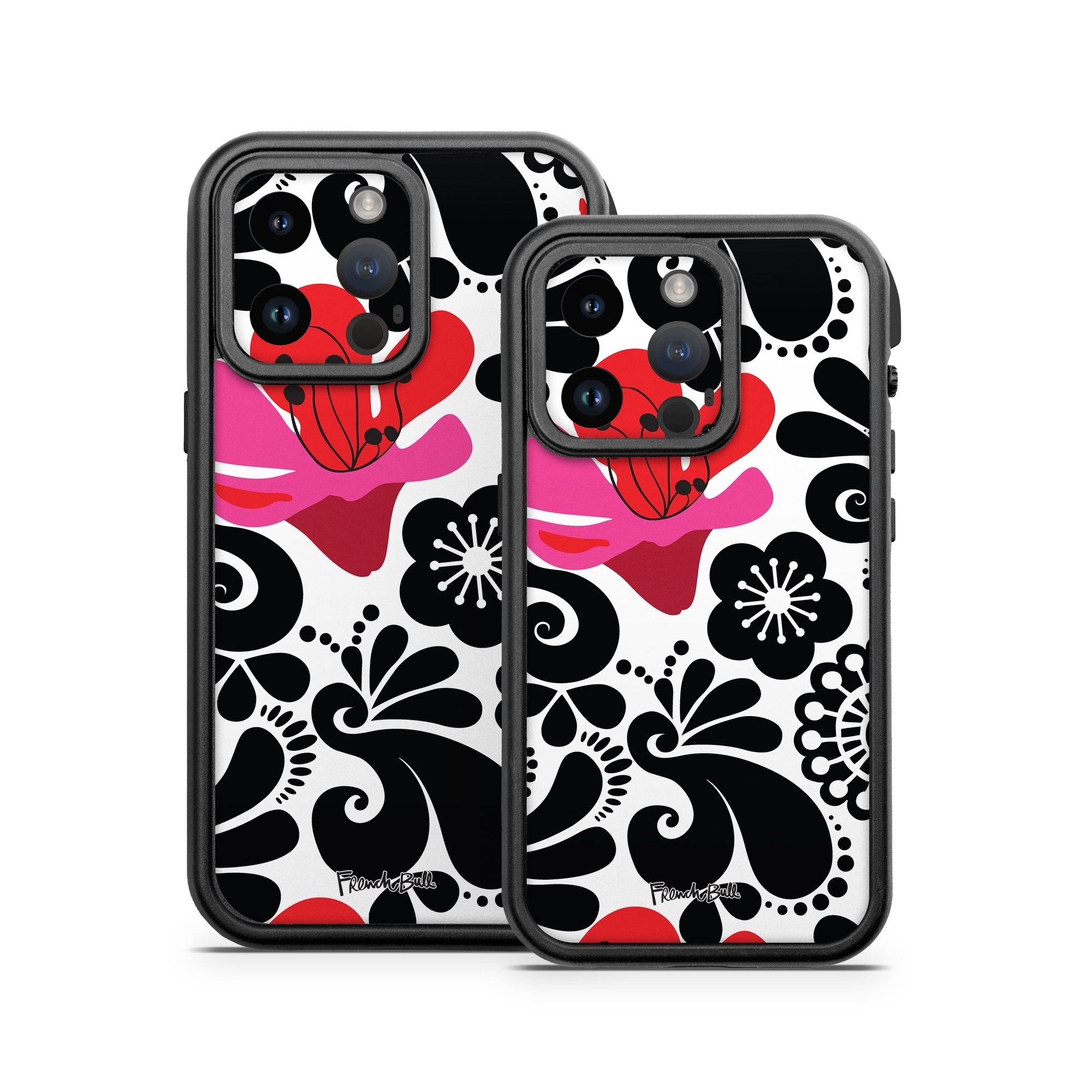 OtterBox Fre iPhone 14 Series Case Skin design of White, Product, Green, Botany, Petal, Textile, Pink, Creative arts, Line, Magenta, with black, white, pink, red colors