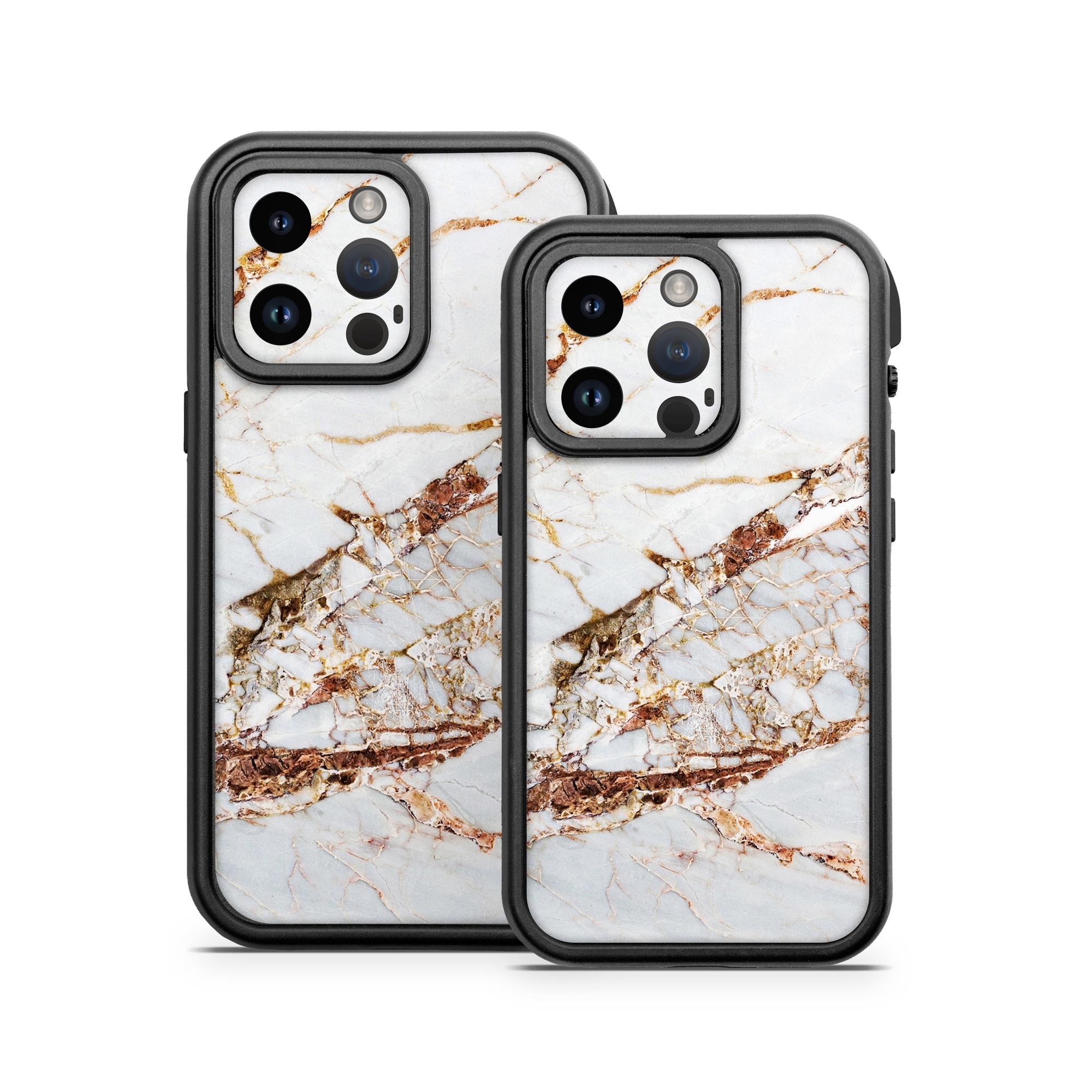 OtterBox Fre iPhone 14 Series Case Skin design of White, Branch, Twig, Beige, Marble, Plant, Tile, with white, gray, yellow colors
