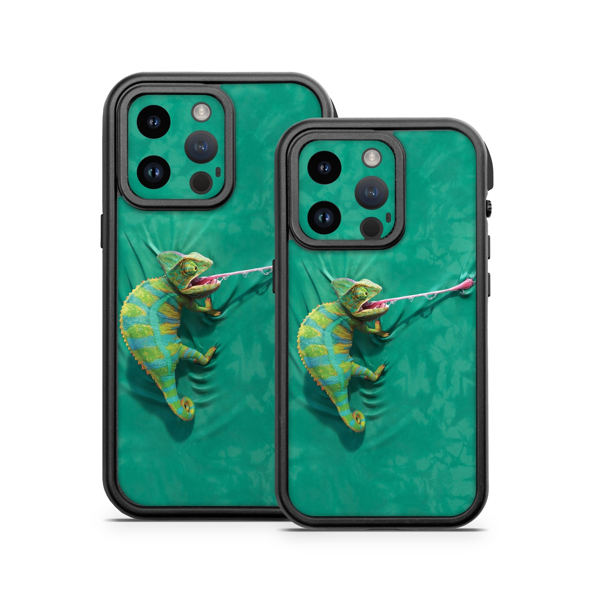 OtterBox Fre iPhone 14 Series Case Skin design of Green, Fish, Tail, Chameleon, with blue, black, green, gray colors