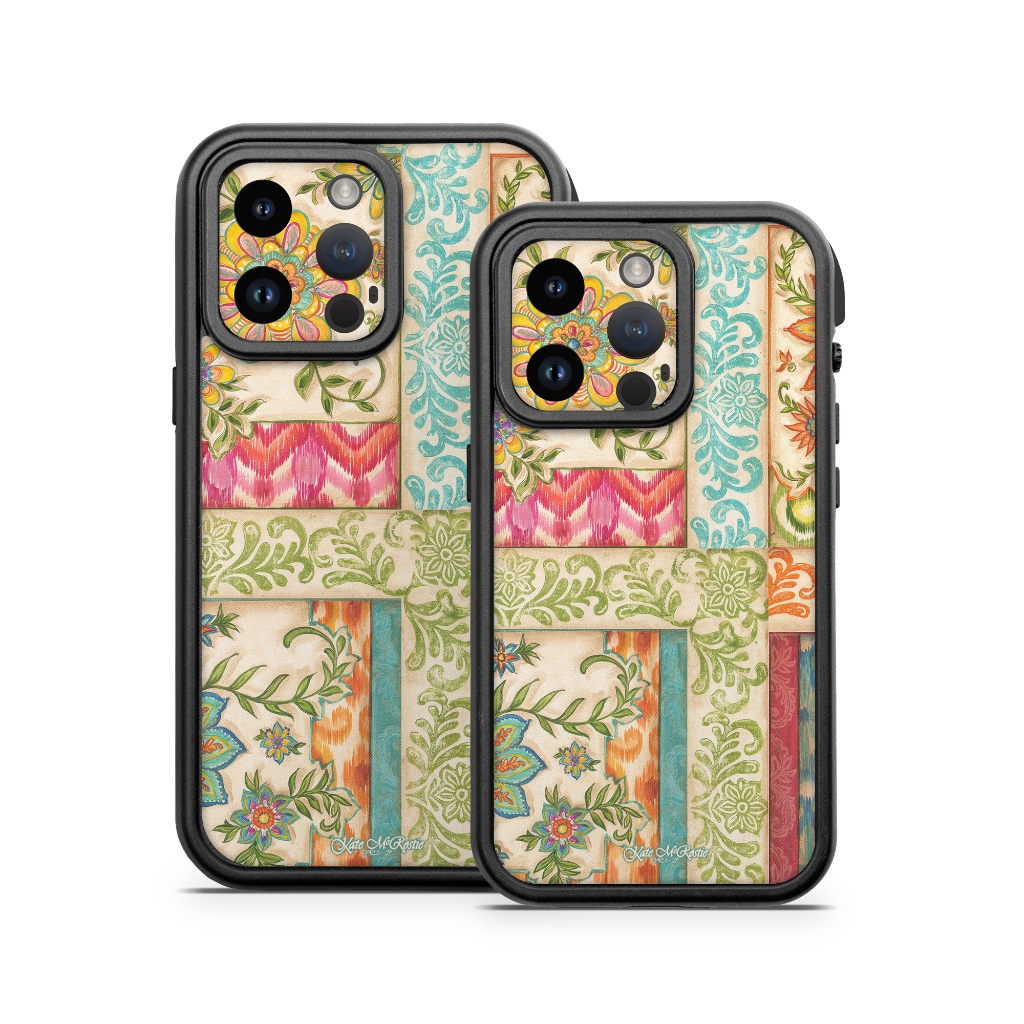 OtterBox Fre iPhone 14 Series Case Skin design of Flower, Rectangle, Plant, Botany, Textile, Aqua, Art, Pattern, Symmetry, Motif, with red, orange, green, blue, pink, yellow colors