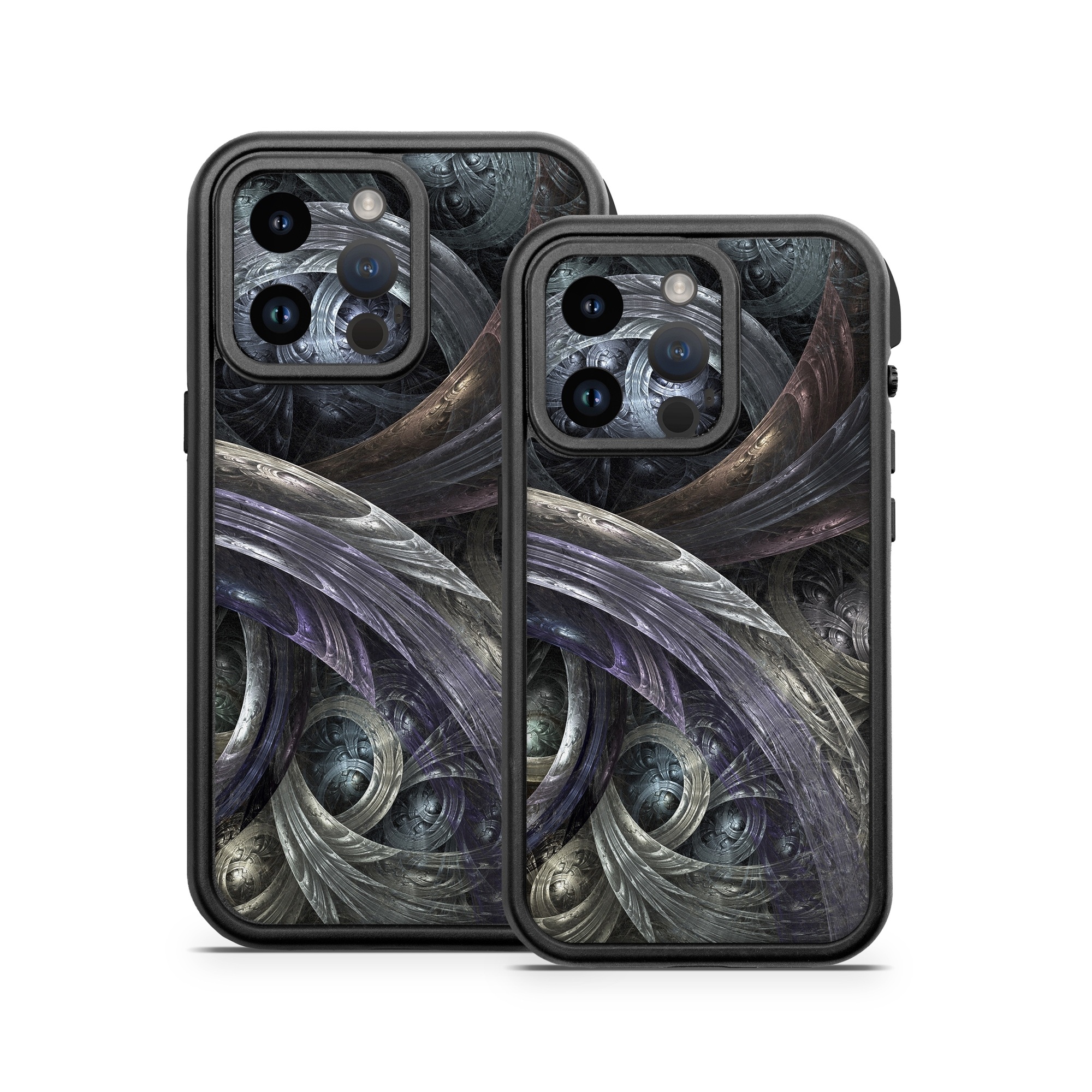 OtterBox Fre iPhone 14 Series Case Skin design of Fractal art, Graphic design, Art, Cg artwork, Darkness, Circle, Pattern, Illustration, Graphics, Metal, with black, gray, blue colors