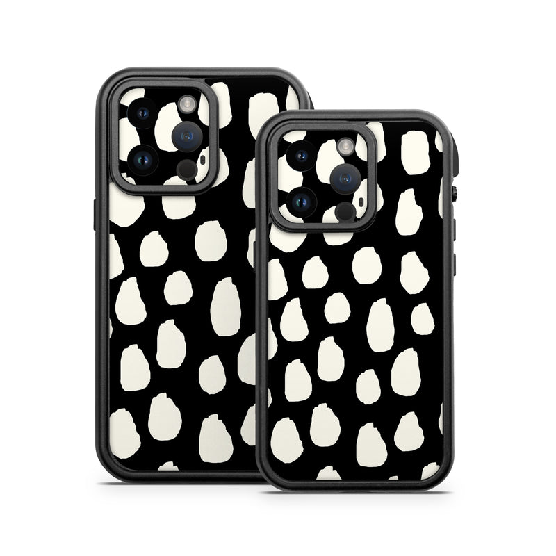 OtterBox Fre iPhone 14 Series Case Skin design of White, Black and white, Monochrome, Pattern, Polka dot, with black, white colors