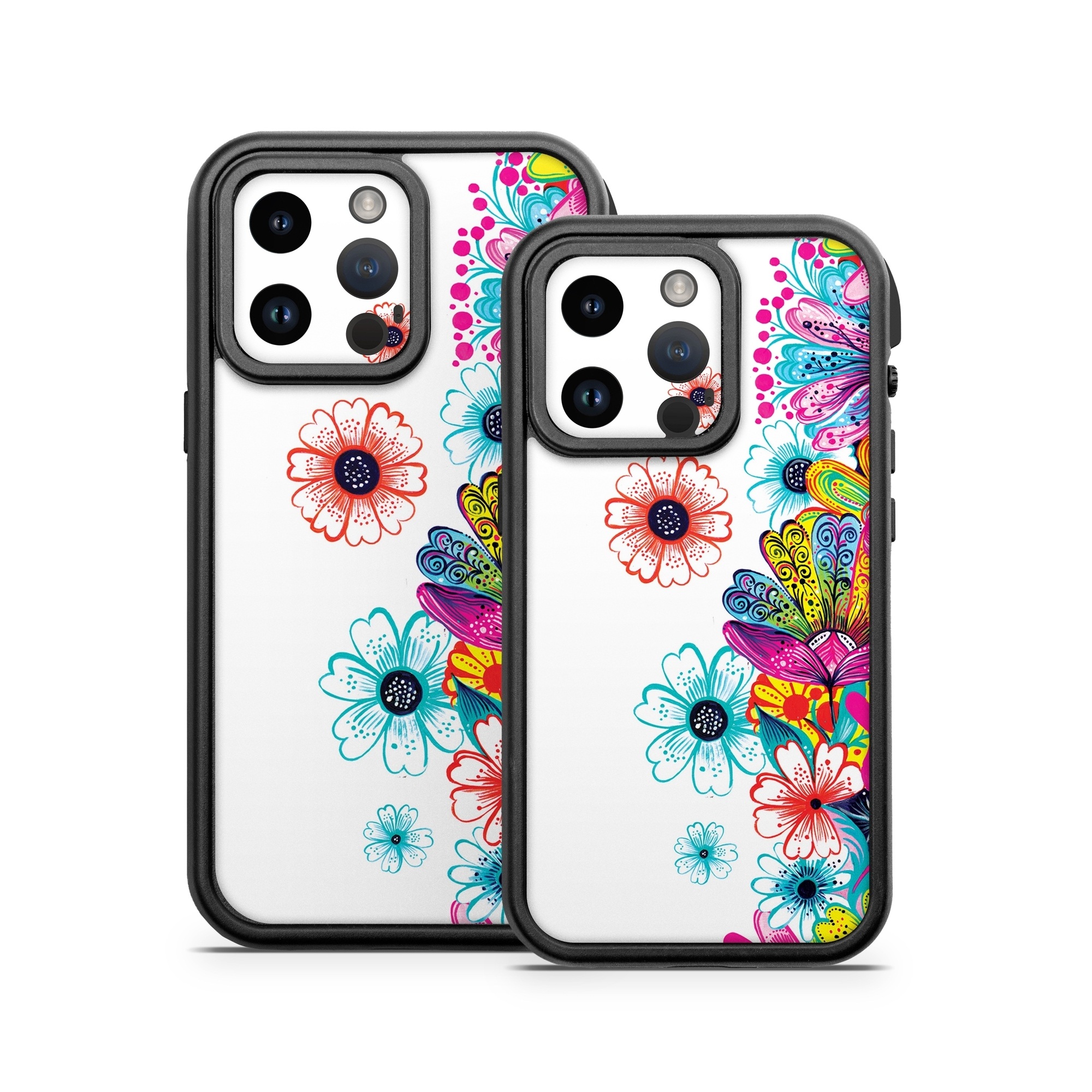 OtterBox Fre iPhone 14 Series Case Skin design of Pattern, Floral design, Design, Graphic design, Flower, Wildflower, Plant, Graphics, Clip art, Visual arts, with white, pink, blue, yellow, purple, red colors