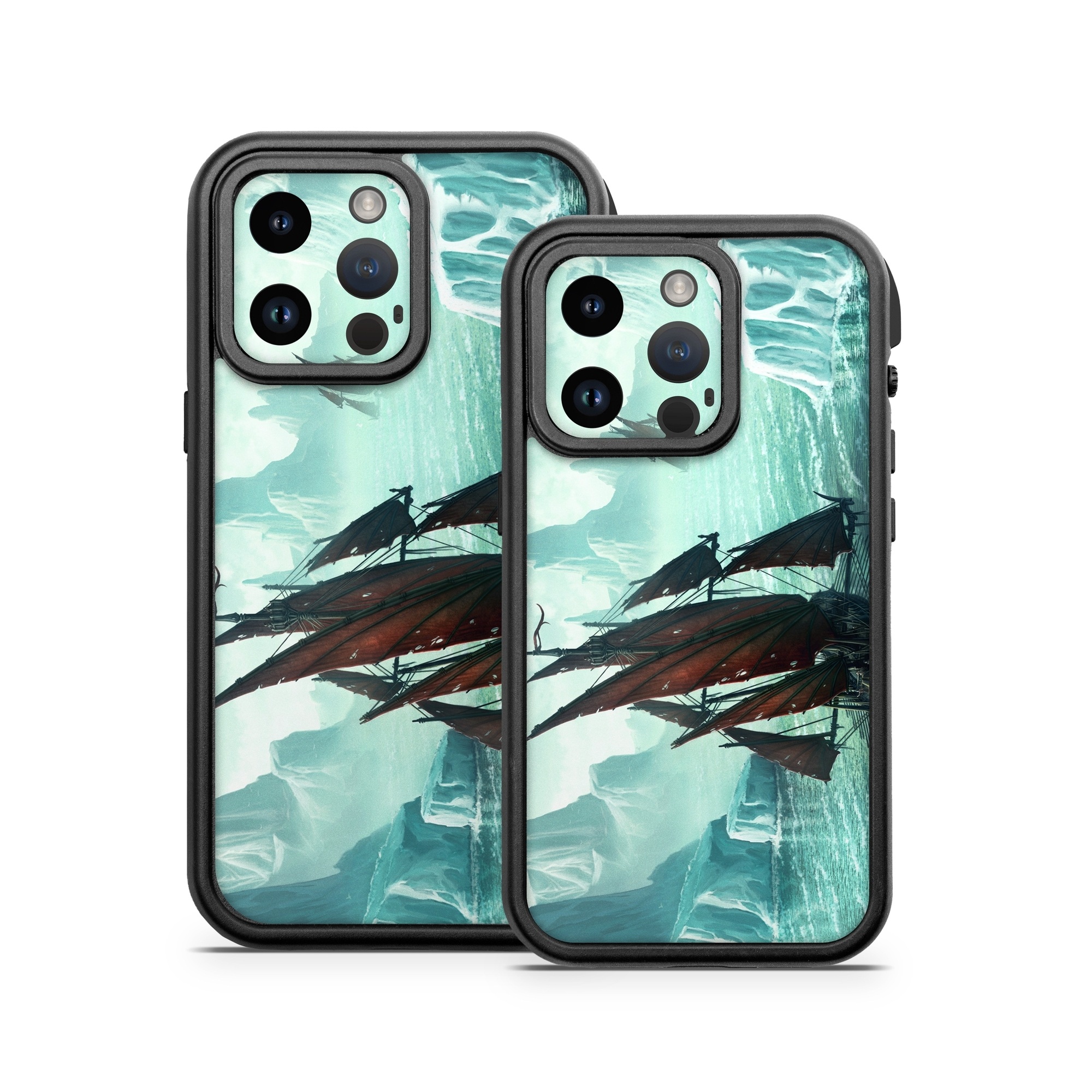 OtterBox Fre iPhone 14 Series Case Skin design of Cg artwork, Vehicle, Ghost ship, Manila galleon, Fluyt, Adventure game, First-rate, Sailing ship, Mythology, Strategy video game, with gray, black, blue, green, white colors
