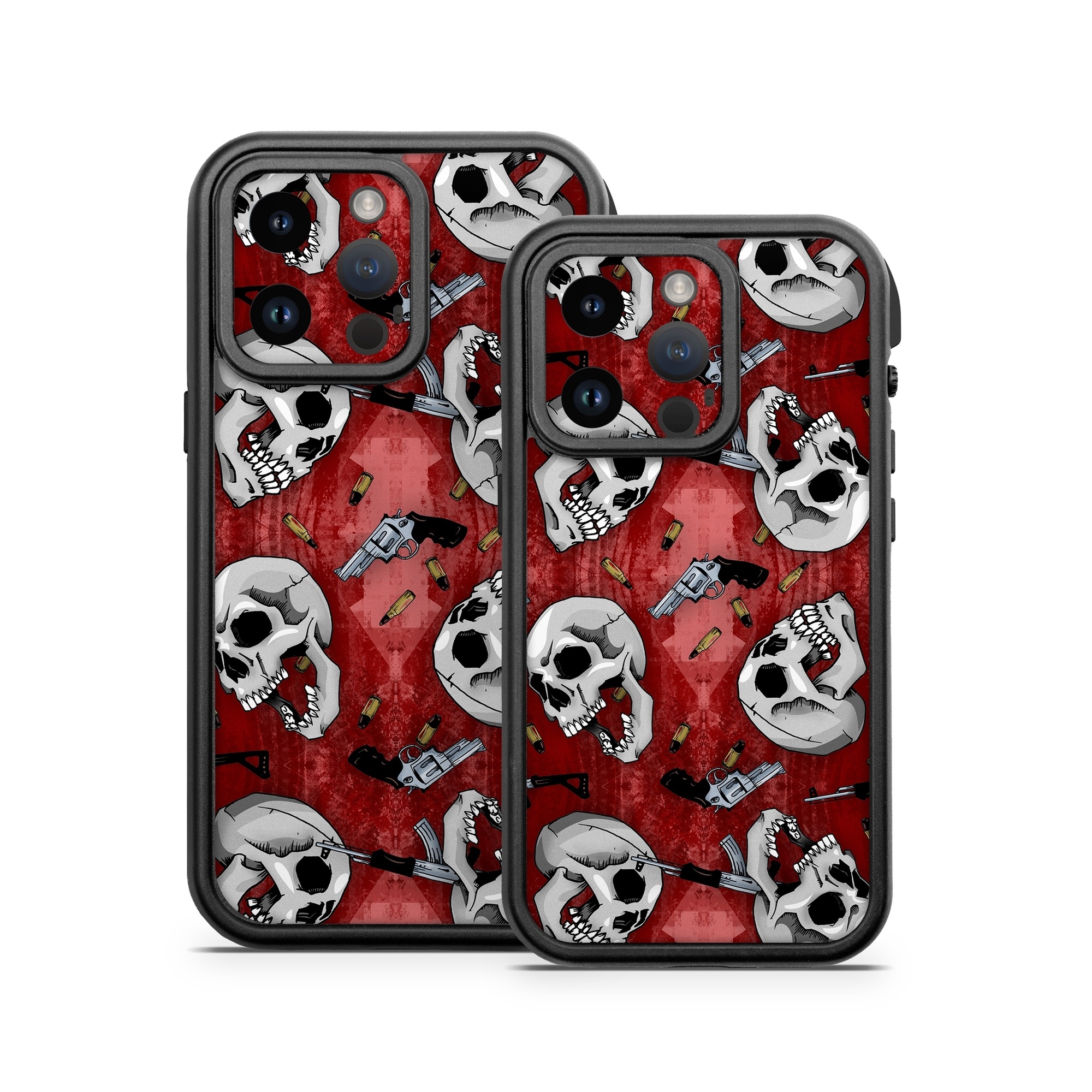 OtterBox Fre iPhone 14 Series Case Skin design of Skull, Red, Bone, Personal protective equipment, Skeleton, Mask, Font, Sports gear, Headgear, Pattern, with black, red, gray colors