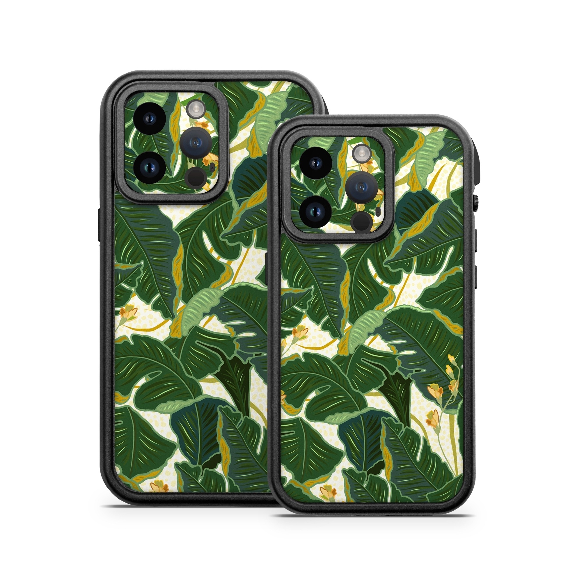 OtterBox Fre iPhone 14 Series Case Skin design of Leaf, Plant, Flower, Pattern, Botany, Tree, Design, Flowering plant, Arrowroot family, Terrestrial plant, with green, yellow colors