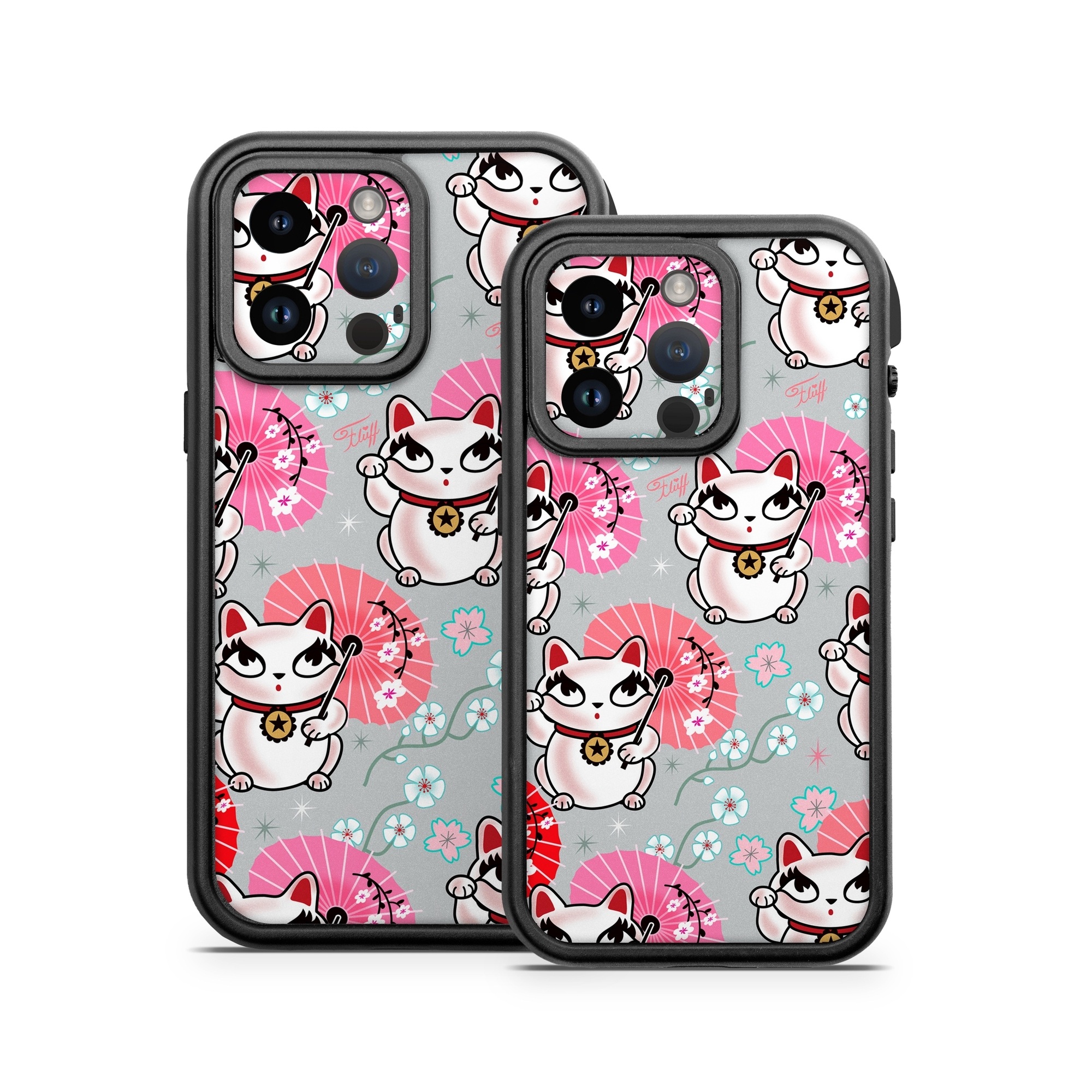 OtterBox Fre iPhone 14 Series Case Skin design of Pink, Red, Cartoon, Design, Line, Textile, Pattern, Illustration, Smile, Fictional character, with white, red, pink, gray, blue, black colors
