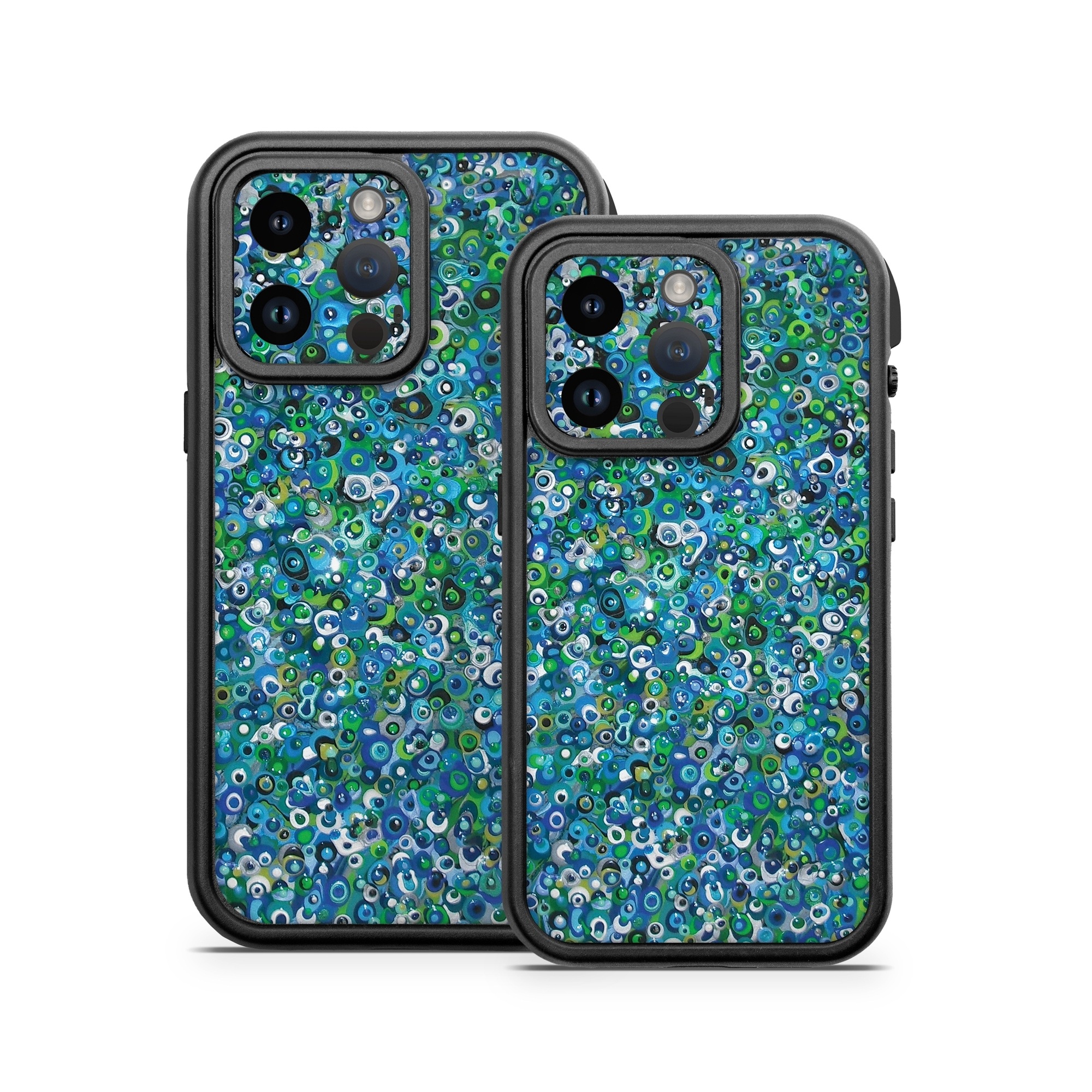 OtterBox Fre iPhone 14 Series Case Skin design of Blue, Plant, Glitter, with blue, green, white colors