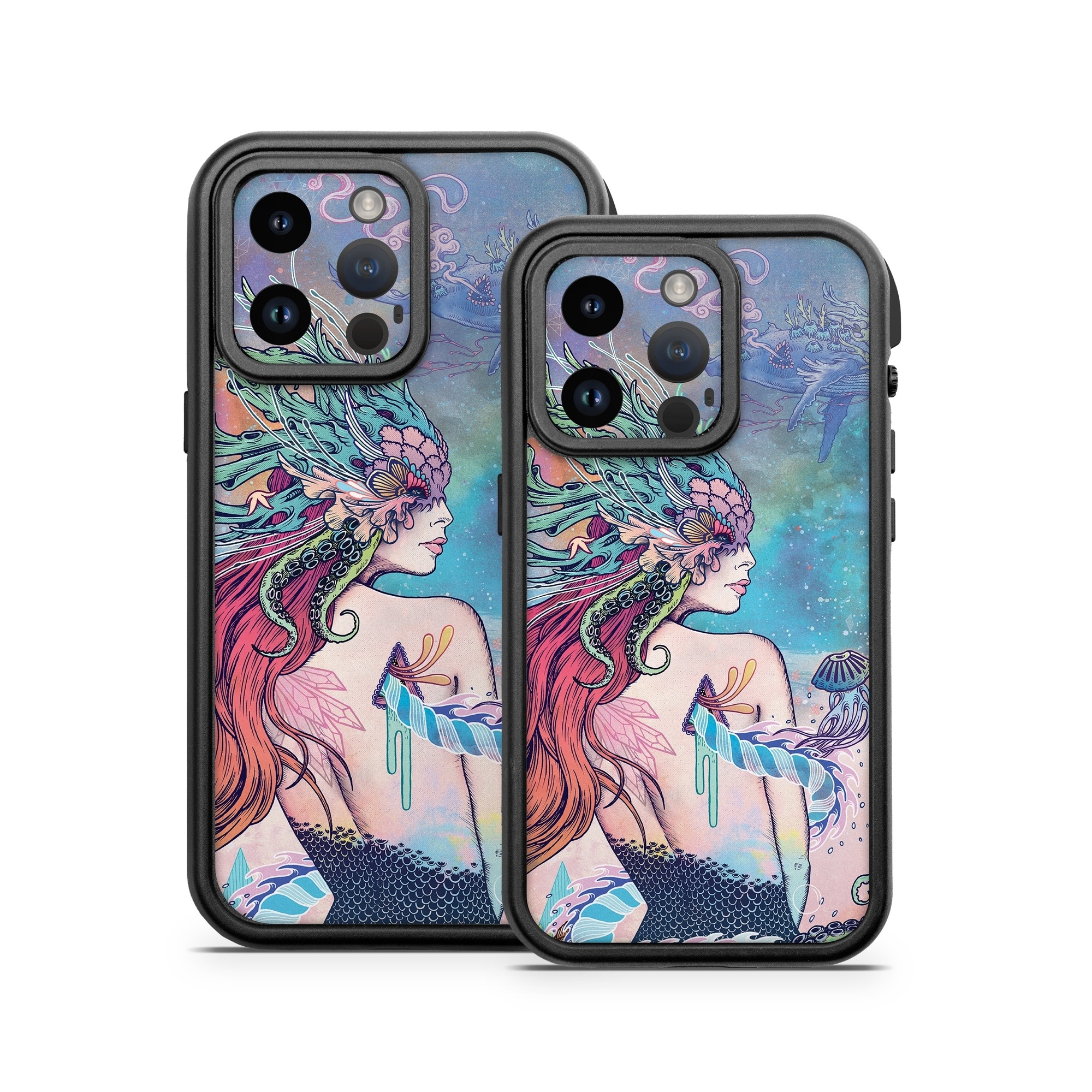 OtterBox Fre iPhone 14 Series Case Skin design of Illustration, Fictional character, Art, Cg artwork, Fiction, Mythology, Painting, Mermaid, with blue, purple, green, red, yellow, pink colors