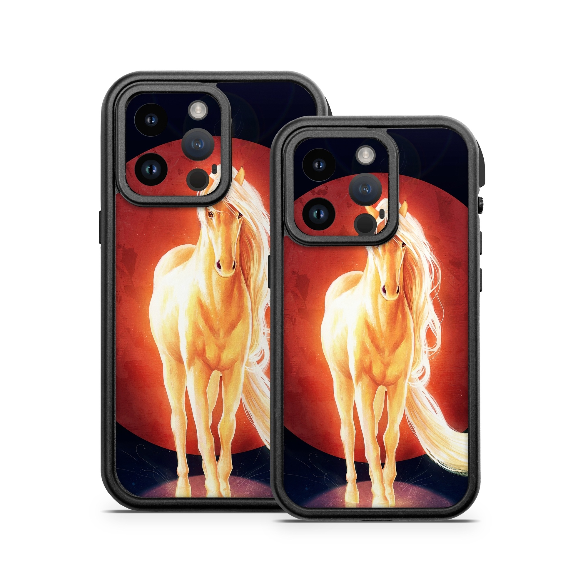 OtterBox Fre iPhone 14 Series Case Skin design of Hair, Horse, Human body, Jaw, Art, Entertainment, Heat, Neon, Flame, Tail, with black, red, orange, yellow, white, purple colors