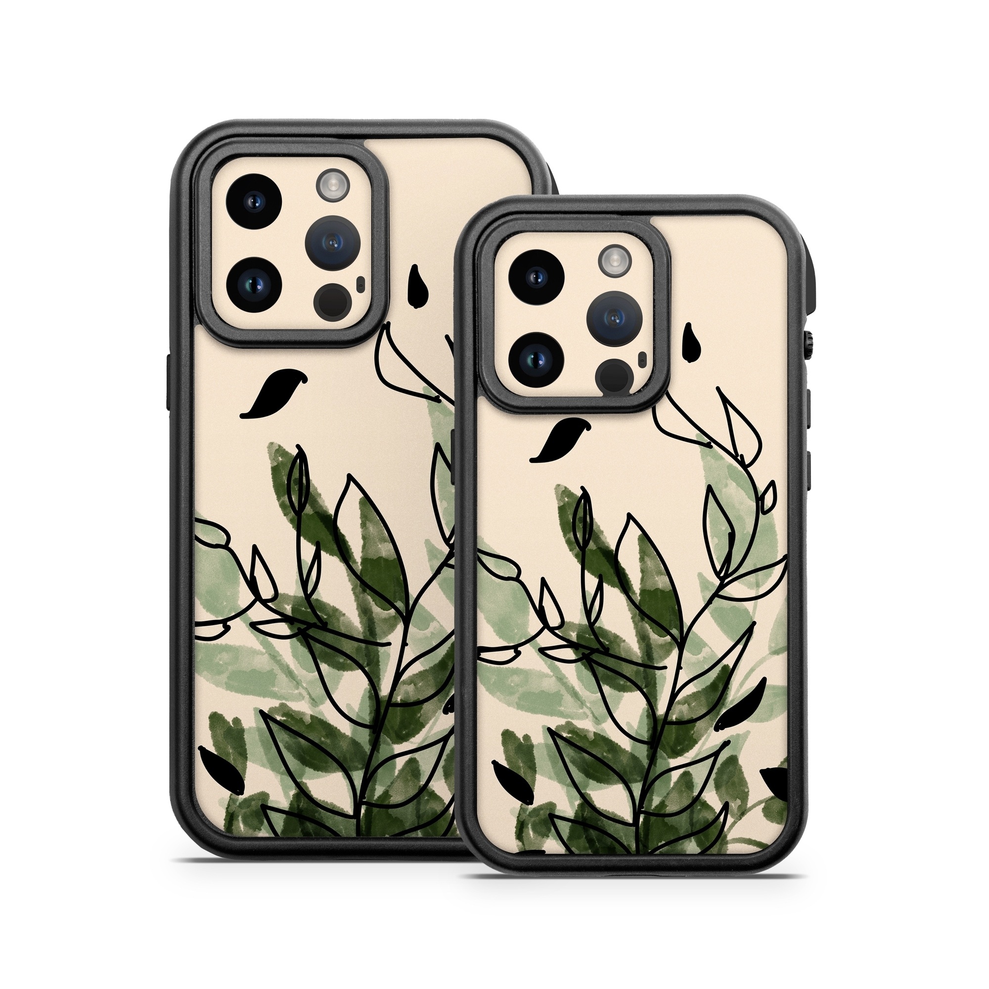 OtterBox Fre iPhone 14 Series Case Skin design of Leaf, Plant, Botany, Branch, Flower, Plant Stem, Pedicel, Twig, Illustration, with green, black, brown colors