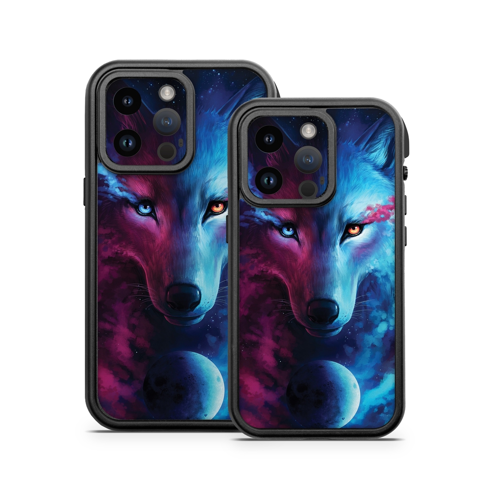 OtterBox Fre iPhone 14 Series Case Skin design of Dog, Carnivore, Organism, Iris, Painting, Art, Whiskers, Cg artwork, Electric blue, Space, with black, blue, purple, red colors