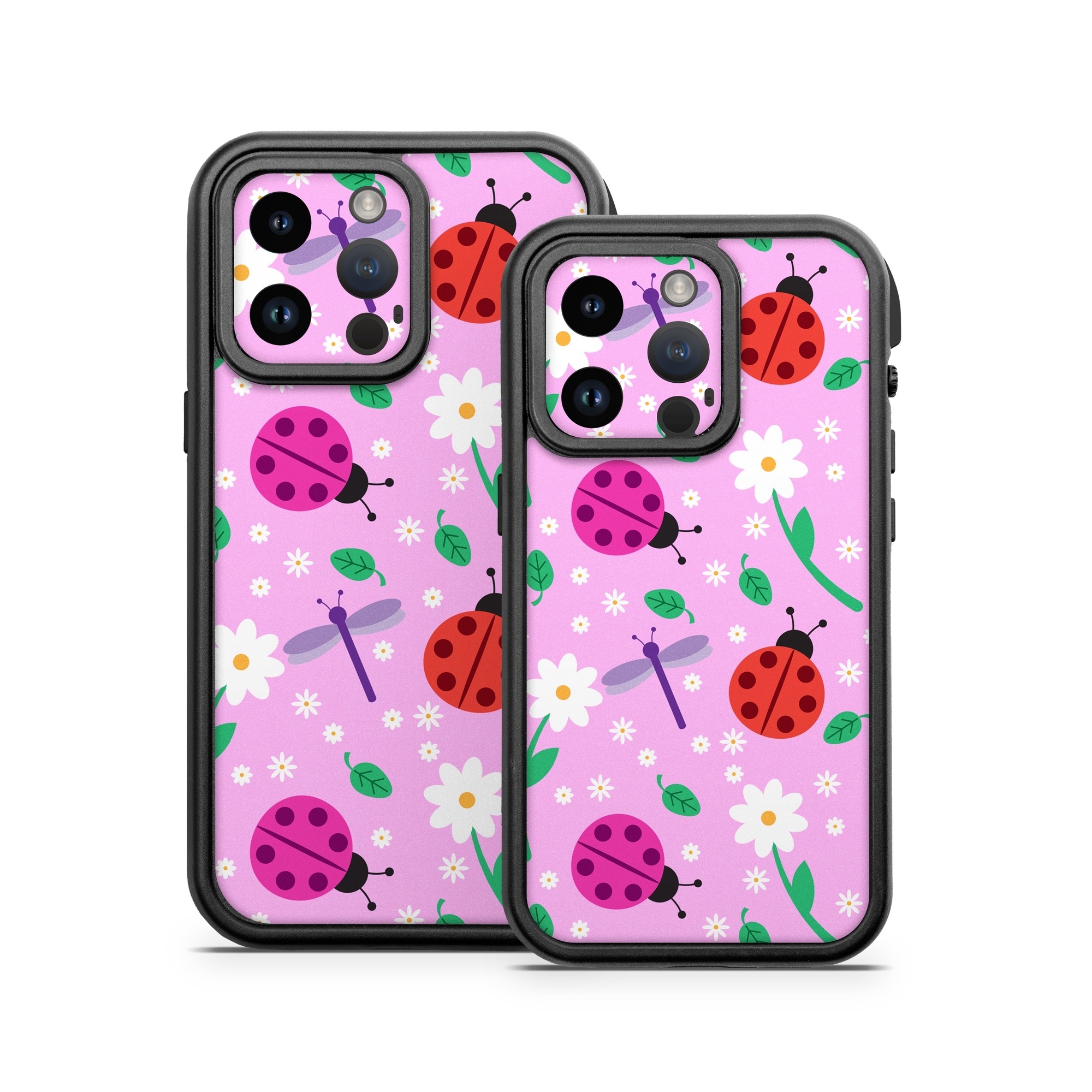 OtterBox Fre iPhone 14 Series Case Skin design of Pink, Pattern, Design, Magenta, Clip art, Plant, Visual arts, Ladybug, Child art, Illustration, with pink, white, purple, gray, red, blue colors