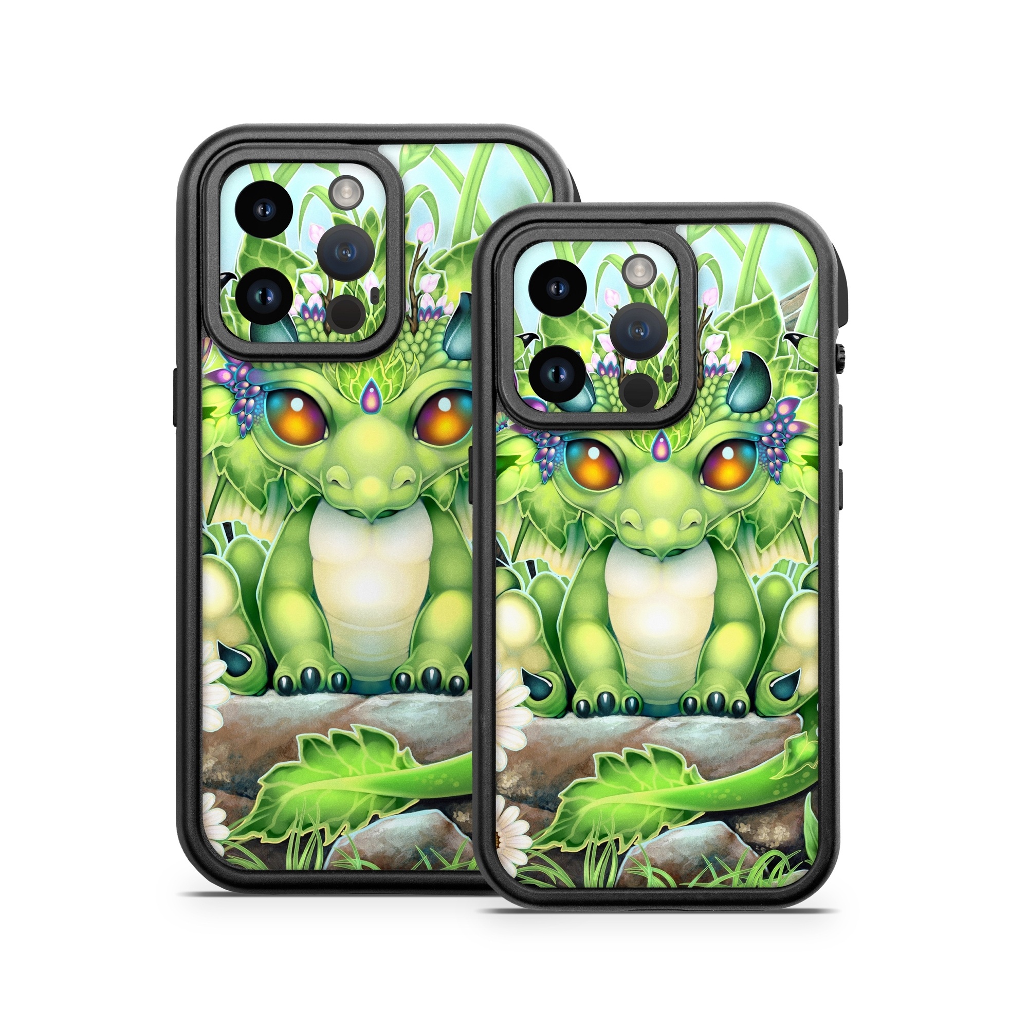 OtterBox Fre iPhone 14 Series Case Skin design of Plant, Green, Leaf, Natural environment, Flower, Terrestrial plant, Grass, Creative arts, People in nature, Art, with green, white, yellow, brown, blue colors