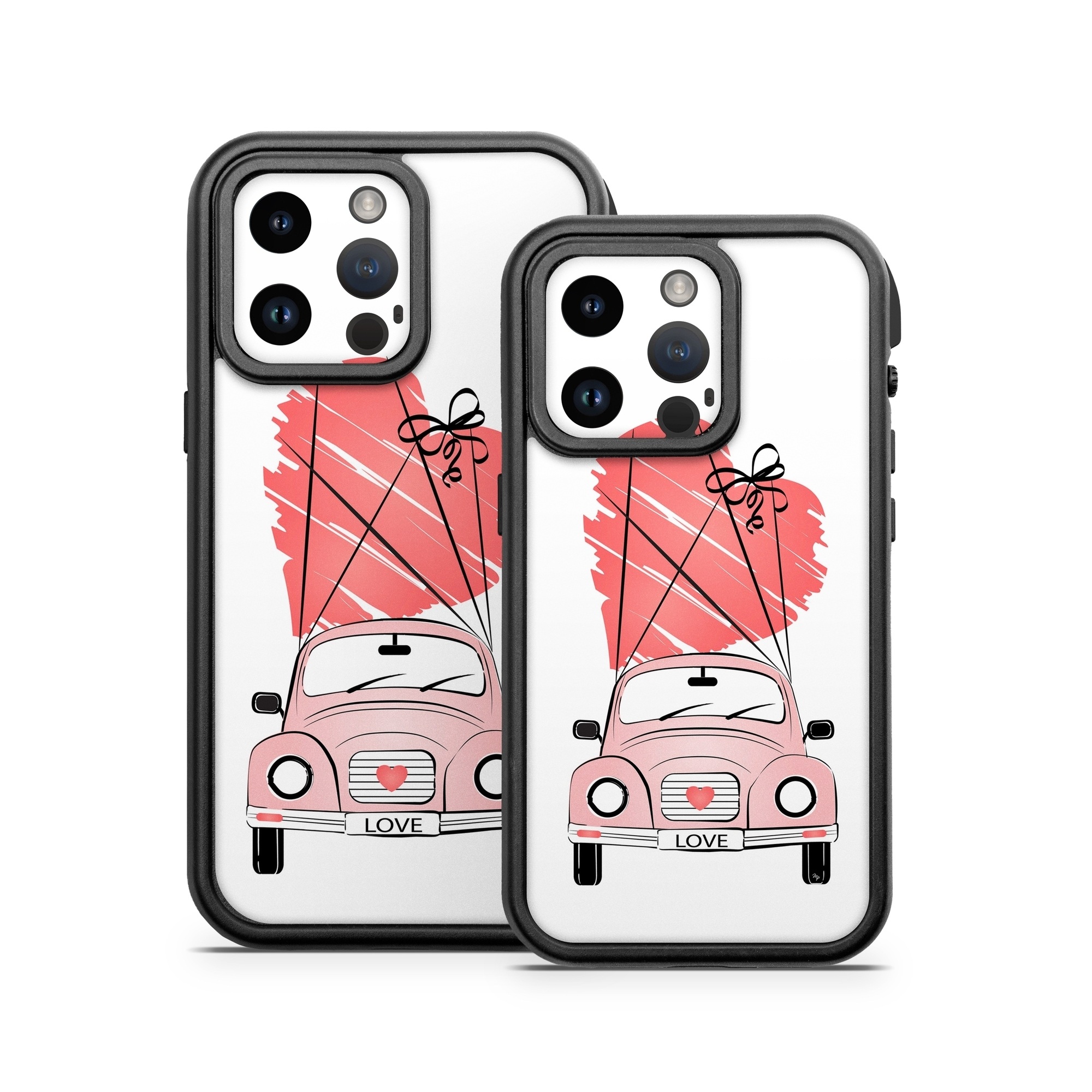 OtterBox Fre iPhone 14 Series Case Skin design of Land vehicle, Wheel, Vehicle, Tire, Hood, Automotive lighting, Car, Motor vehicle, Kit car, Cartoon, with white, pink, black, red colors