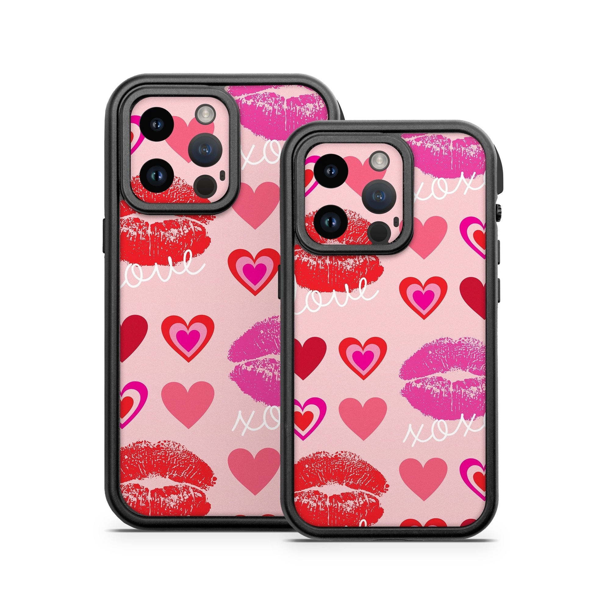 OtterBox Fre iPhone 14 Series Case Skin design of Organ, Pink, Red, Font, Material property, Magenta, Heart, Pattern, Happy, Love, with pink, red, white colors