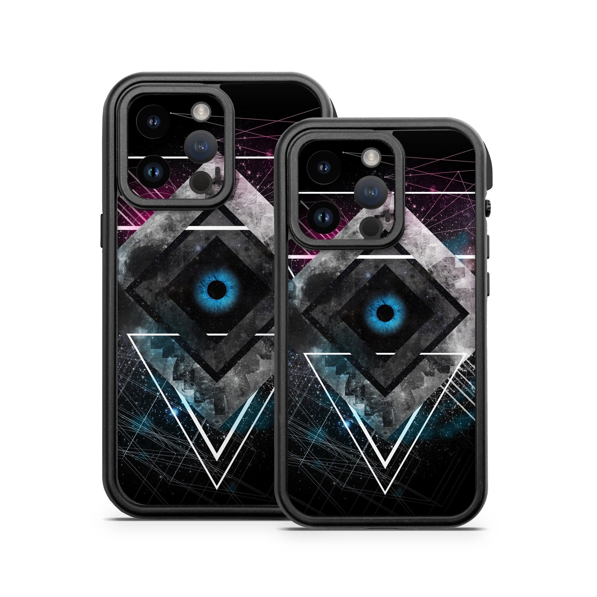 OtterBox Fre iPhone 14 Series Case Skin design of Graphic design, Design, Pattern, Graphics, Illustration, Font, Circle, Triangle, Fractal art, Logo, with black, gray colors