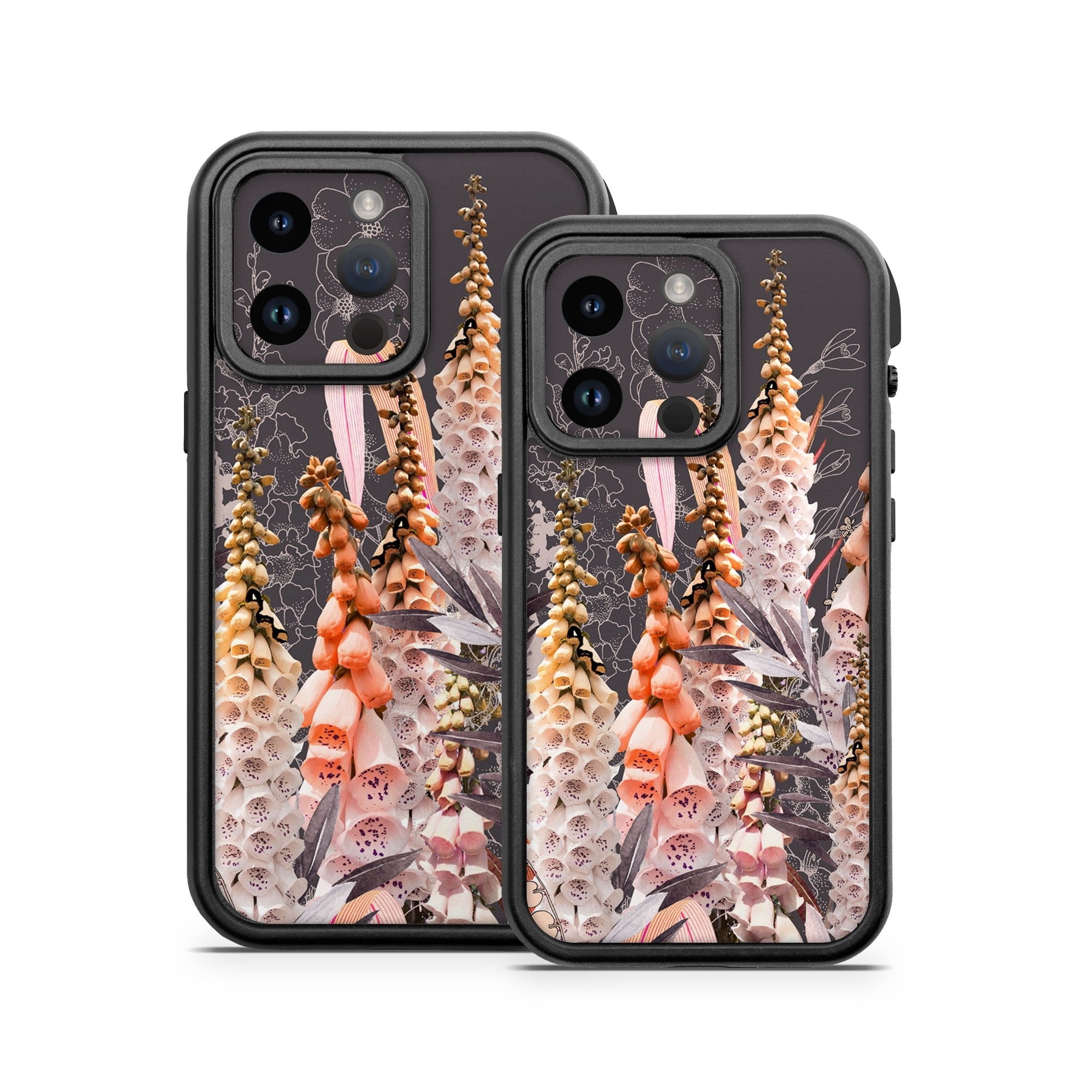 OtterBox Fre iPhone 14 Series Case Skin design of Flower, Plant, Foxtail lily, Botany, Plant stem, Illustration, Broomrape, with brown, pink, white, yellow, orange colors