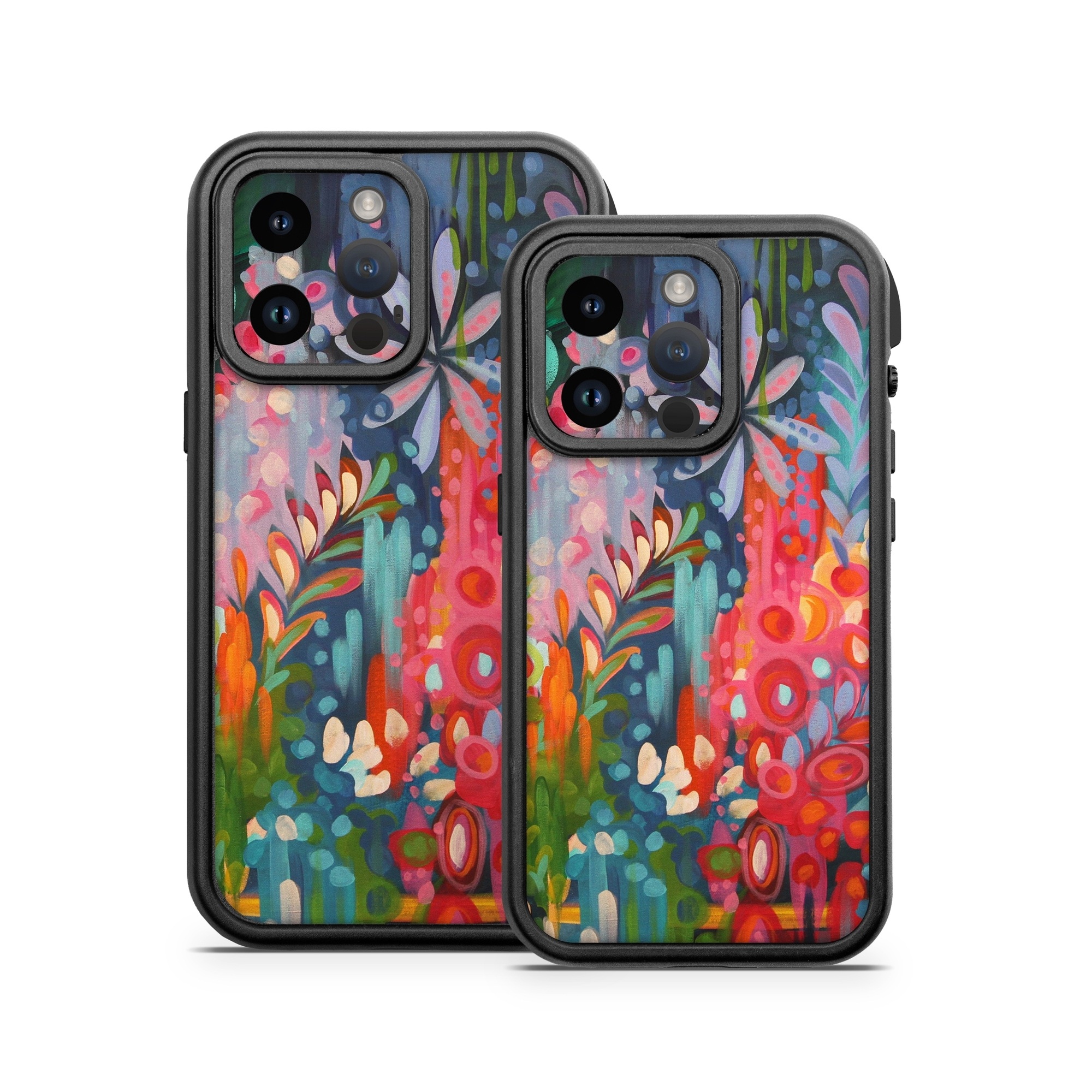 OtterBox Fre iPhone 14 Series Case Skin design of Painting, Modern art, Acrylic paint, Art, Visual arts, Watercolor paint, Child art, Flower, Plant, Tree, with blue, red, orange, purple, yellow, pink, green colors