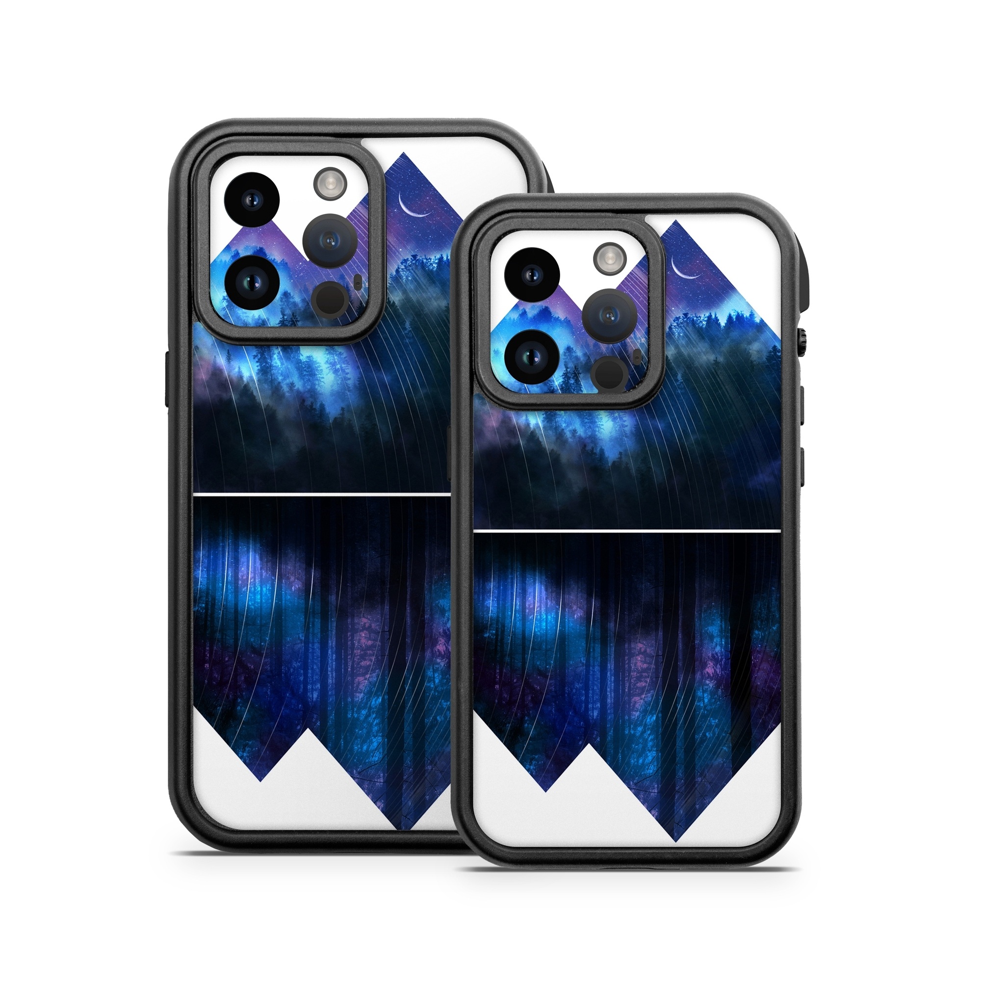 OtterBox Fre iPhone 14 Series Case Skin design of Blue, Cobalt blue, Pyramid, Pattern, Electric blue, Design, Fractal art, Sky, Triangle, Space, with white, blue, purple, black colors