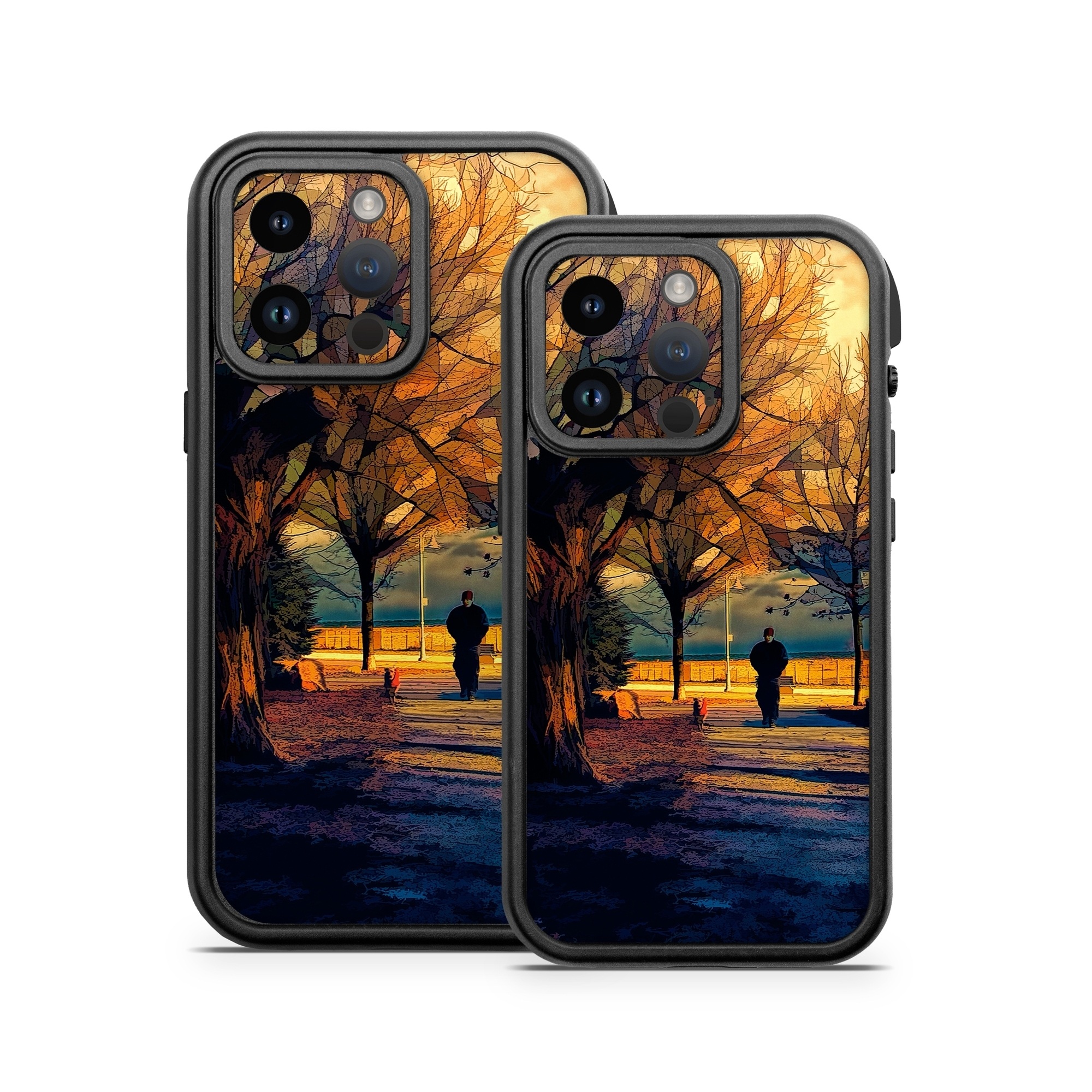 OtterBox Fre iPhone 14 Series Case Skin design of Sky, Nature, Natural landscape, Tree, Cloud, Sunset, Evening, Morning, Sunrise, Horizon, with black, brown, yellow, orange, blue colors