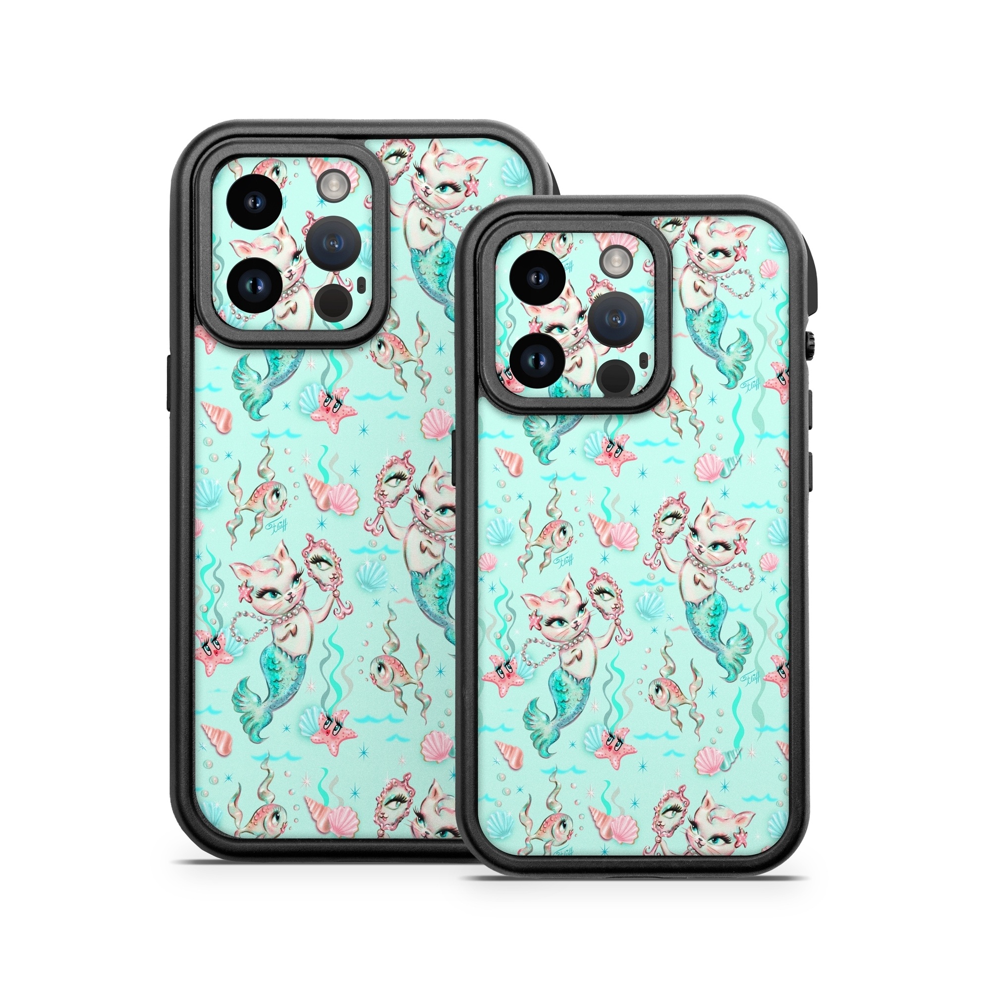 OtterBox Fre iPhone 14 Series Case Skin design of Green, Aqua, Pattern, Teal, Turquoise, Pink, Textile, Wrapping paper, Design, with blue, pink, white, green colors