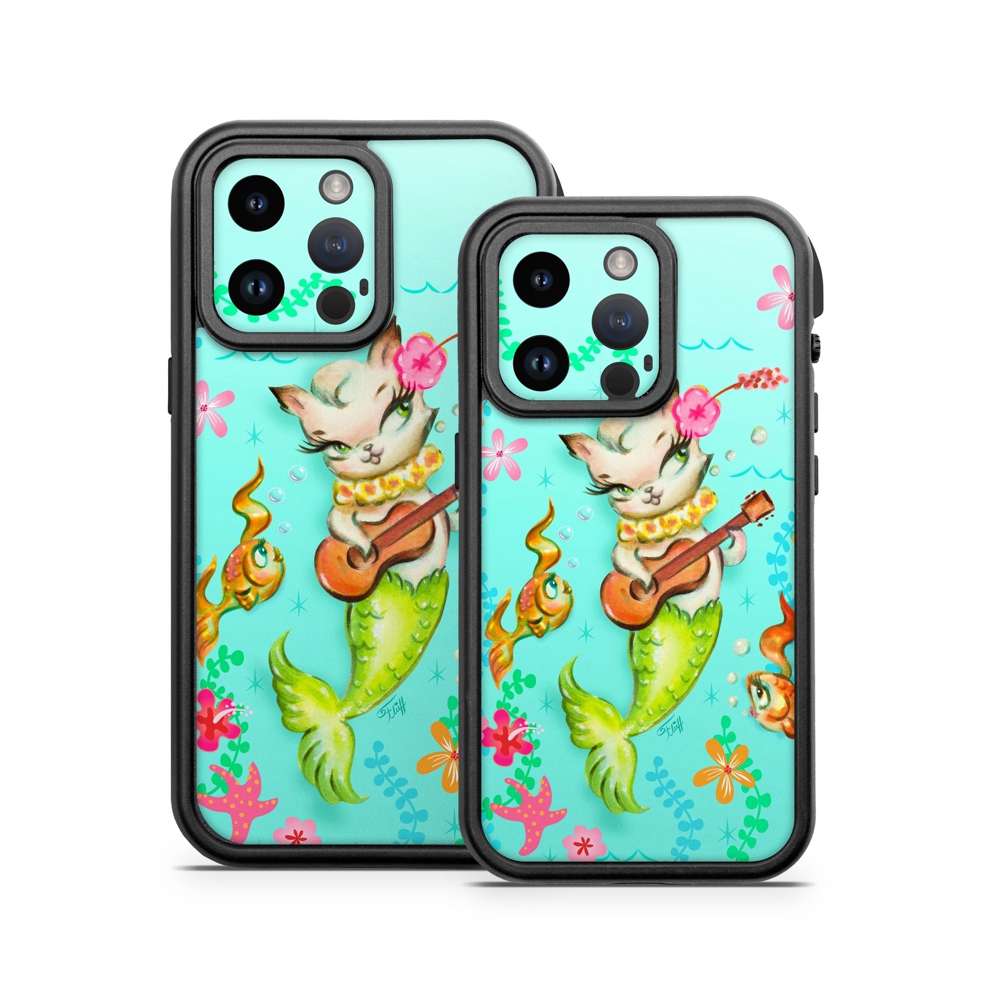 OtterBox Fre iPhone 14 Series Case Skin design of Fictional character, Illustration, Mermaid, Mythical creature, Clip art, Art, with blue, green, pink, yellow, orange, white, gray, brown colors