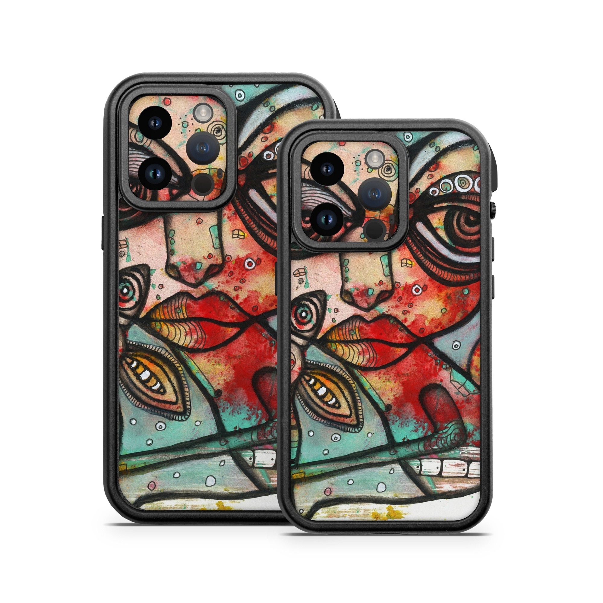 OtterBox Fre iPhone 14 Series Case Skin design of Modern art, Art, Painting, Illustration, Visual arts, Psychedelic art, Acrylic paint, Watercolor paint, Graffiti, Drawing, with gray, black, red, green, blue, white colors