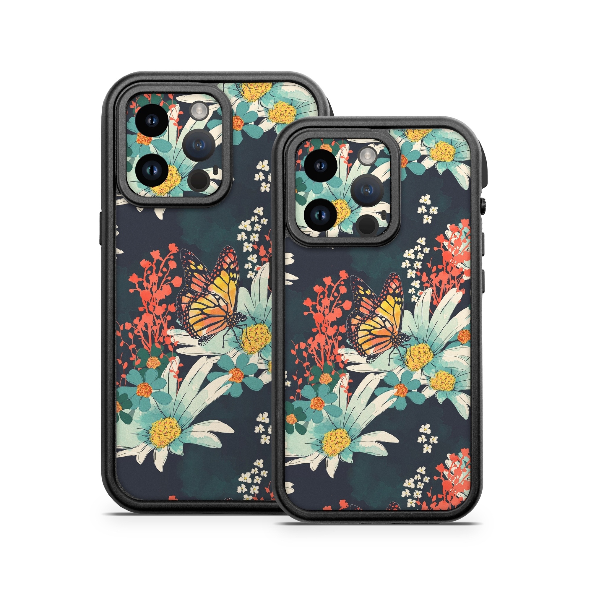 OtterBox Fre iPhone 14 Series Case Skin design of Floral design, Pattern, Flower, Floristry, Textile, Botany, Plant, Visual arts, Design, Flower Arranging, with black, gray, green, red, blue, pink colors