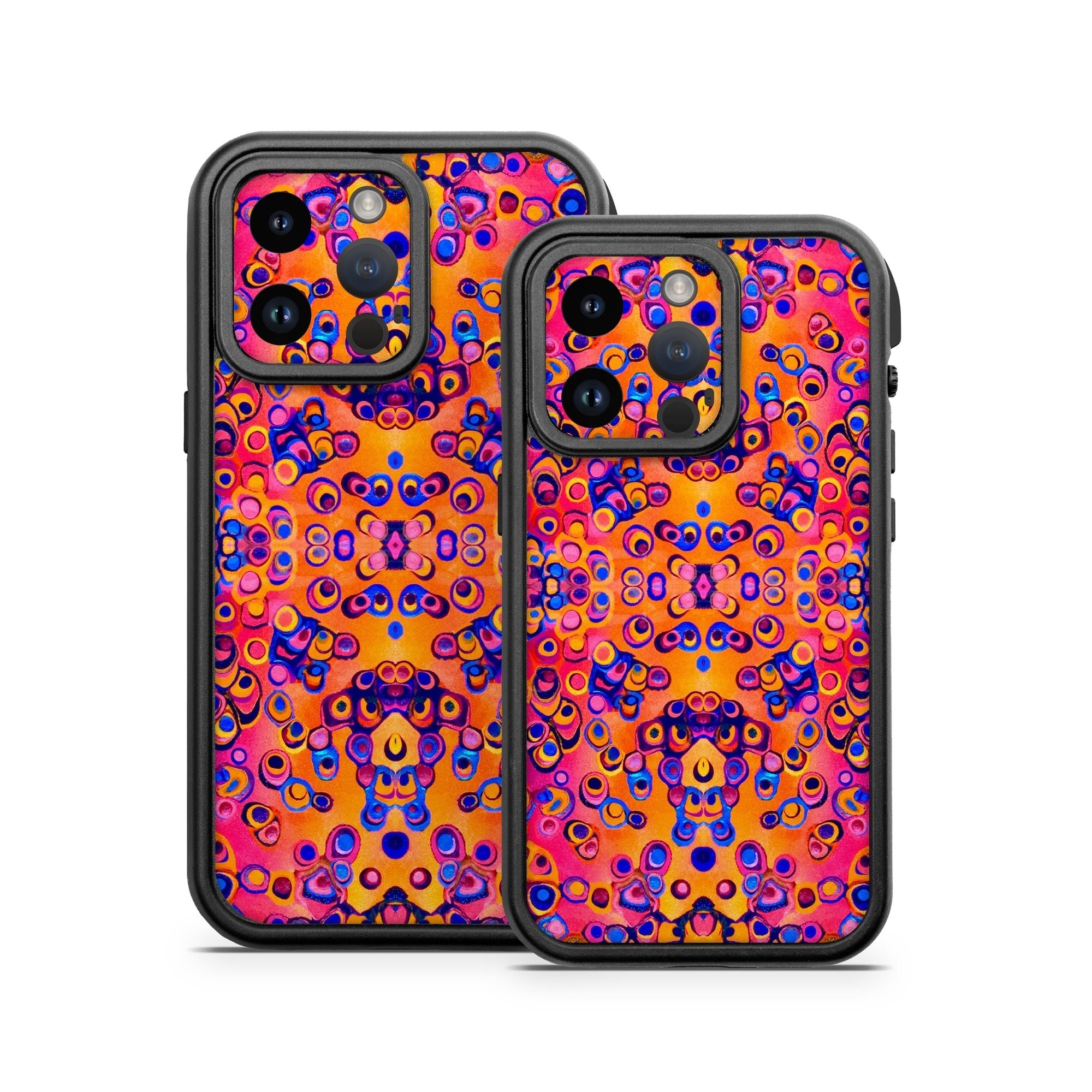 OtterBox Fre iPhone 14 Series Case Skin design of Pattern, Psychedelic art, Symmetry, with orange, purple, blue, pink colors