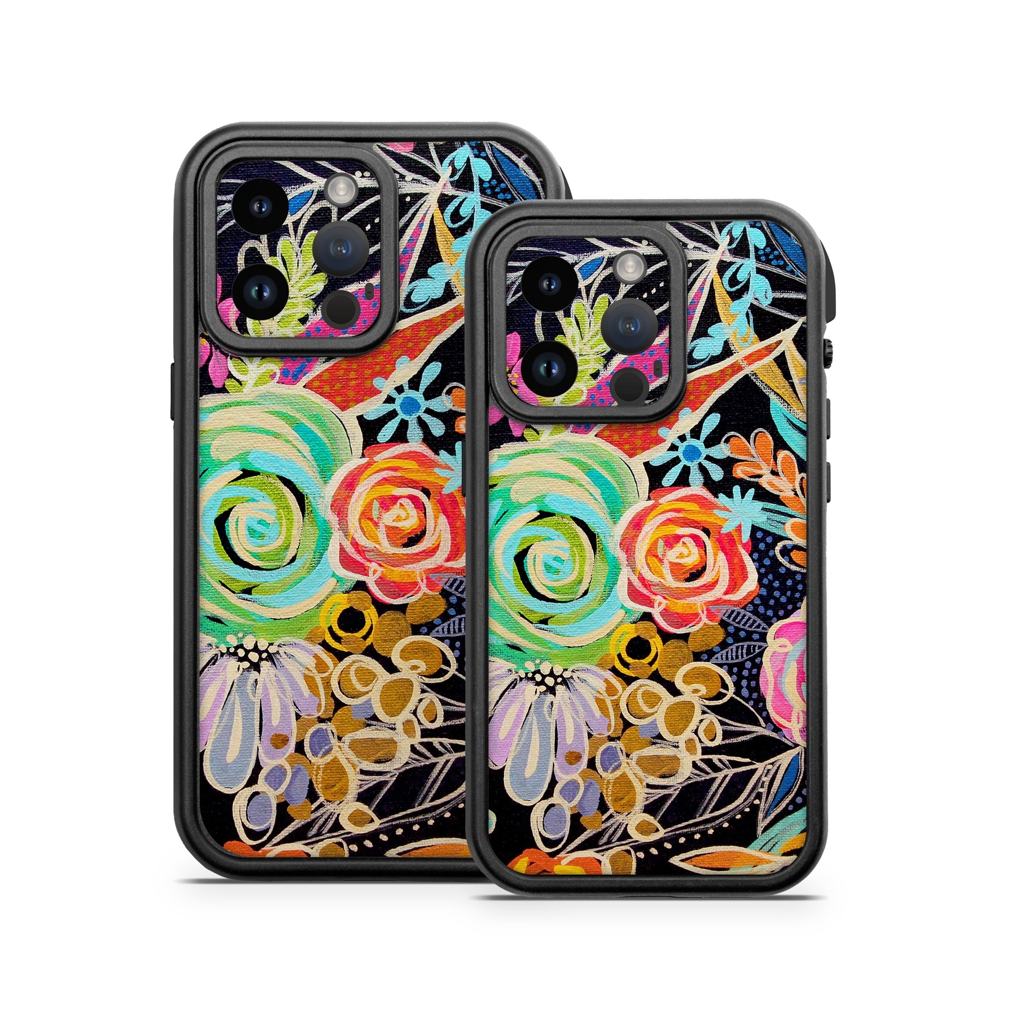 OtterBox Fre iPhone 14 Series Case Skin design of Pattern, Floral design, Design, Textile, Visual arts, Art, Graphic design, Psychedelic art, Plant, with black, gray, green, red, blue colors