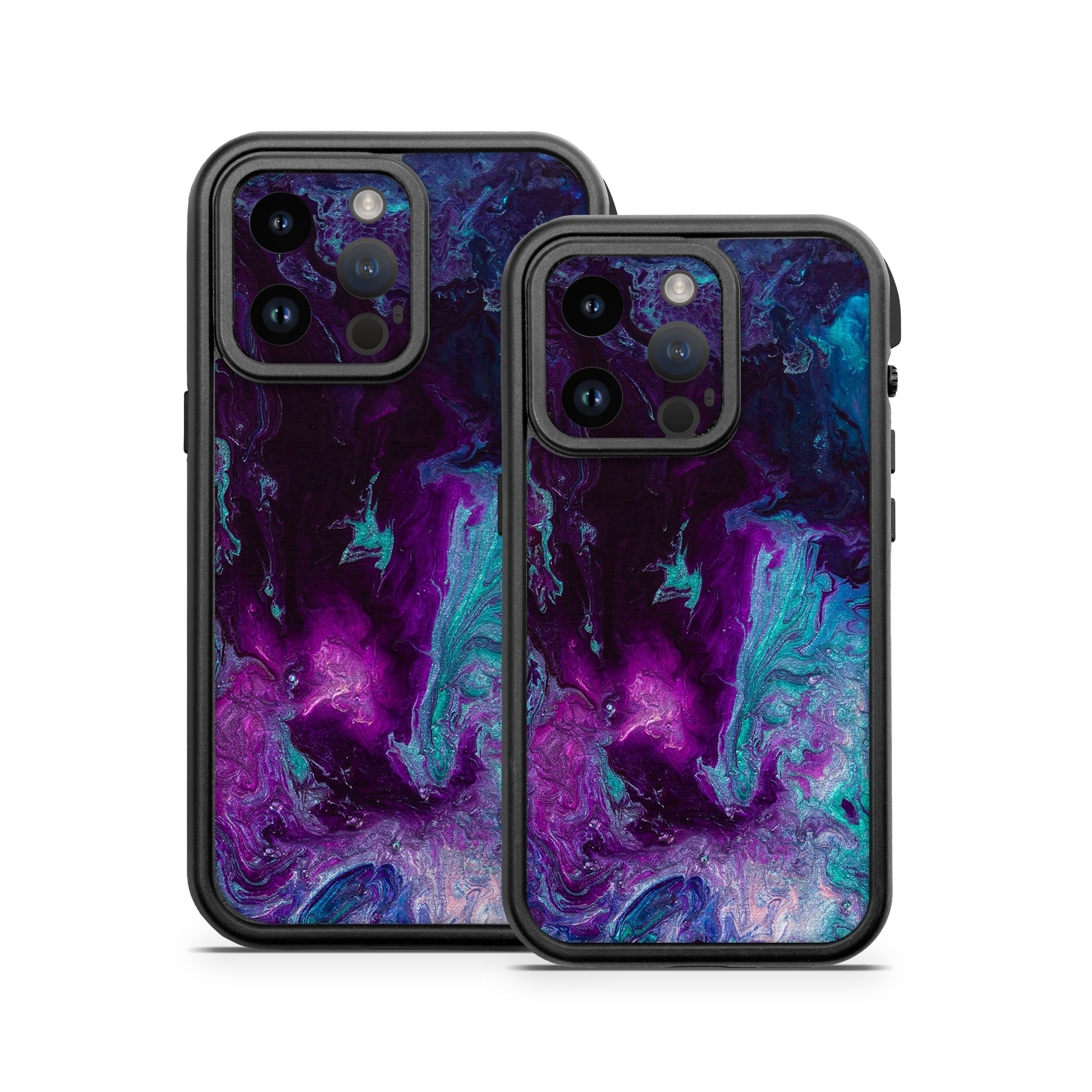 OtterBox Fre iPhone 14 Series Case Skin design of Blue, Purple, Violet, Water, Turquoise, Aqua, Pink, Magenta, Teal, Electric blue, with blue, purple, black colors
