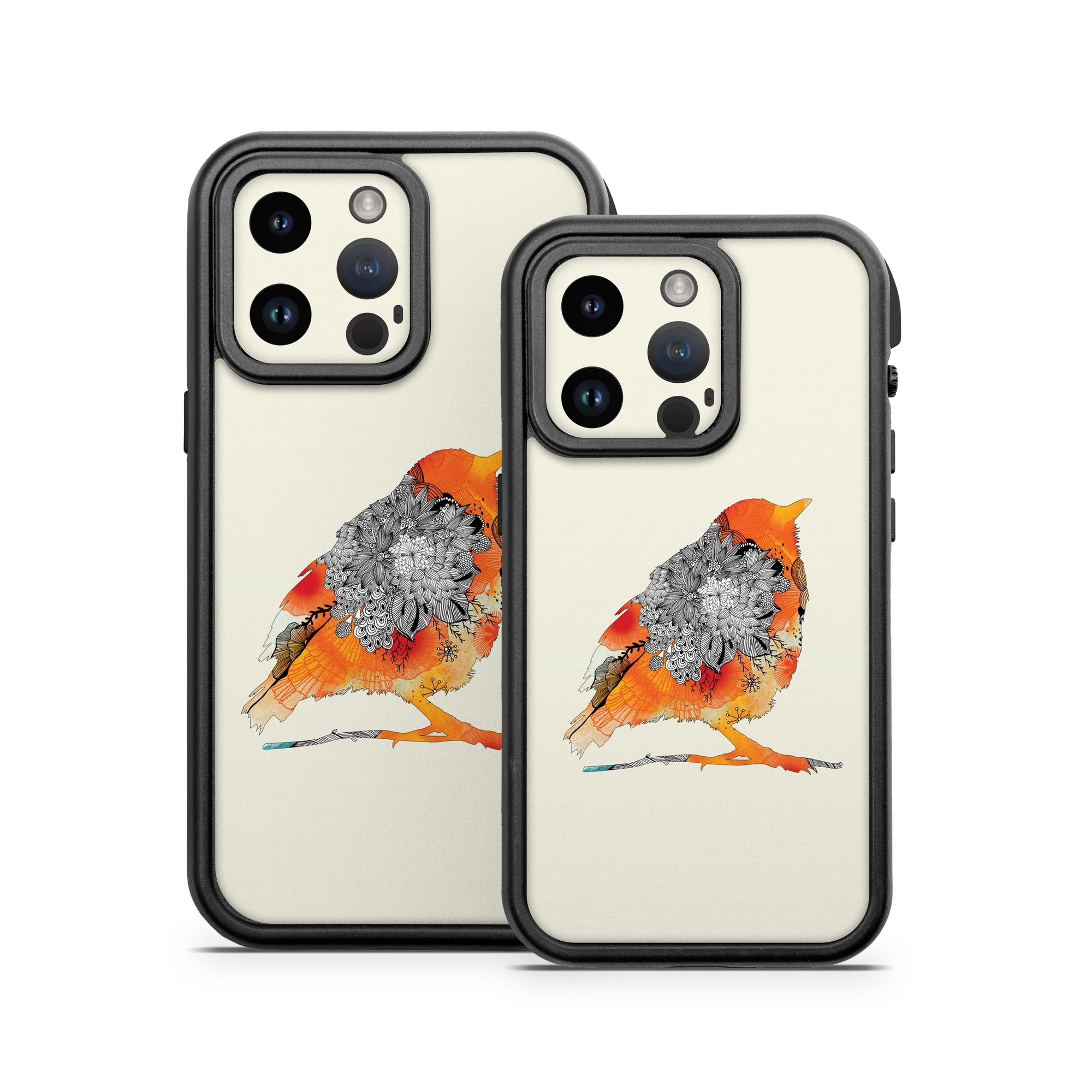 OtterBox Fre iPhone 14 Series Case Skin design of European robin, Orange, Bird, Illustration, Old World flycatcher, Drawing, Songbird, Perching bird, robin, Sketch, with gray, yellow, green, red, black colors