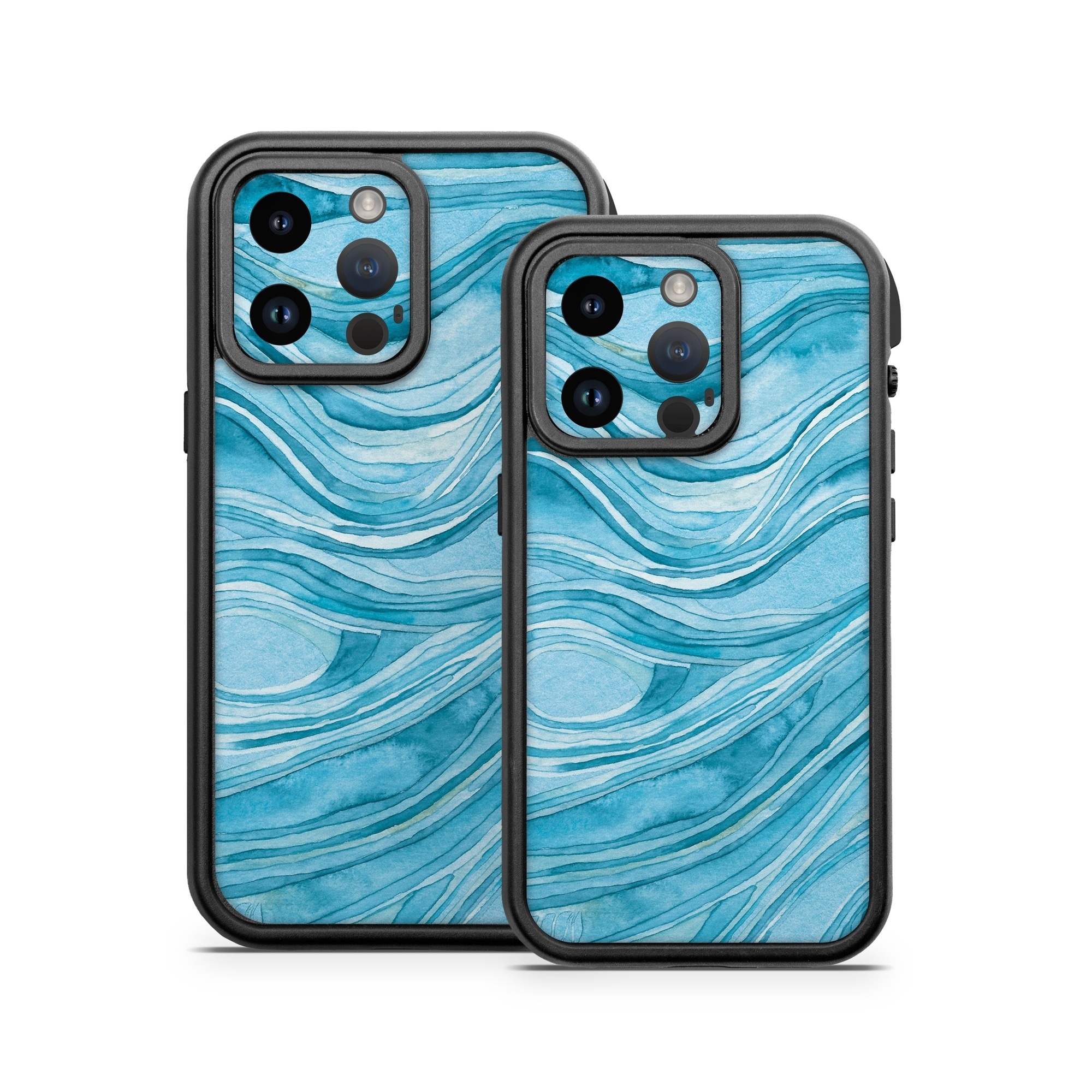OtterBox Fre iPhone 14 Series Case Skin design of Water, Liquid, Azure, Fluid, Rectangle, Aqua, Painting, Pattern, Electric blue, Art, with blue, white colors