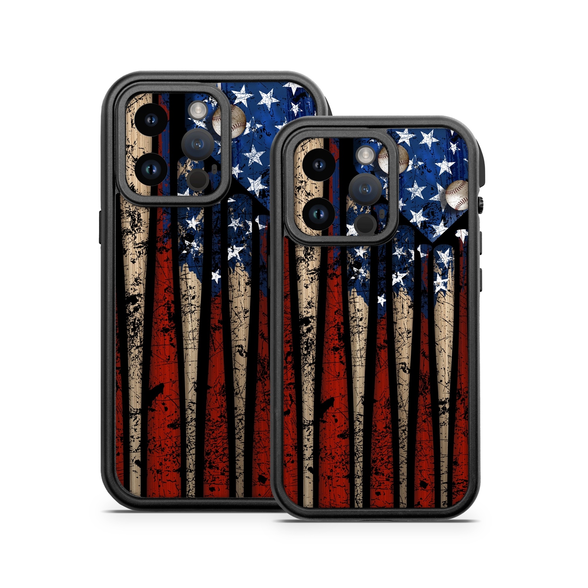 OtterBox Fre iPhone 14 Series Case Skin design of Baseball bat, Baseball equipment, with black, red, gray, green, blue colors