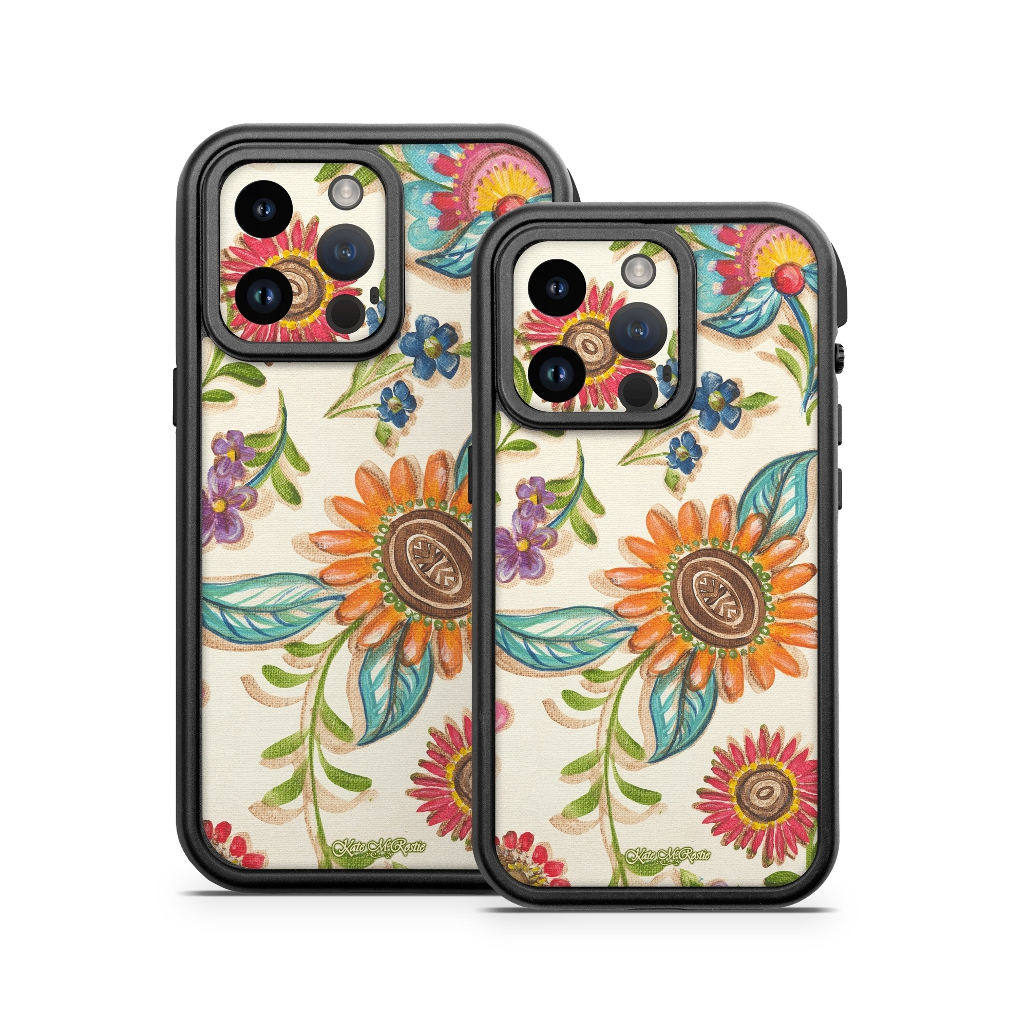 OtterBox Fre iPhone 14 Series Case Skin design of Pattern, Floral design, Flower, Botany, Design, Visual arts, Textile, Plant, Wildflower, Pedicel, with gray, green, pink, yellow, red, blue colors