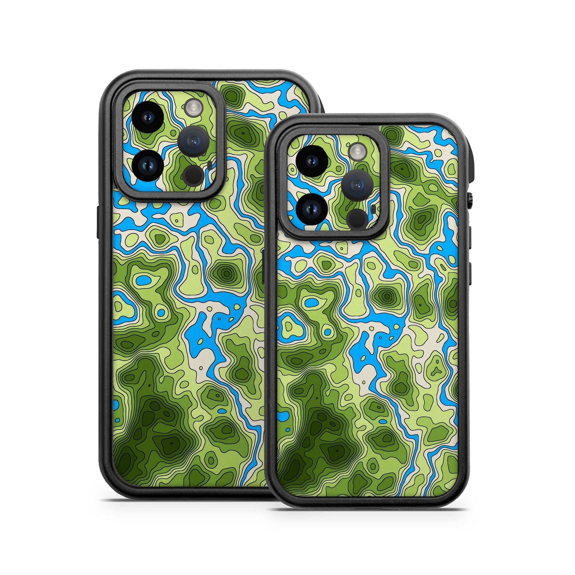 OtterBox Fre iPhone 14 Series Case Skin design of Botany, Azure, Organism, Vegetation, Aqua, Terrestrial plant, Symmetry, Electric blue, Pattern, Art, with green, blue colors