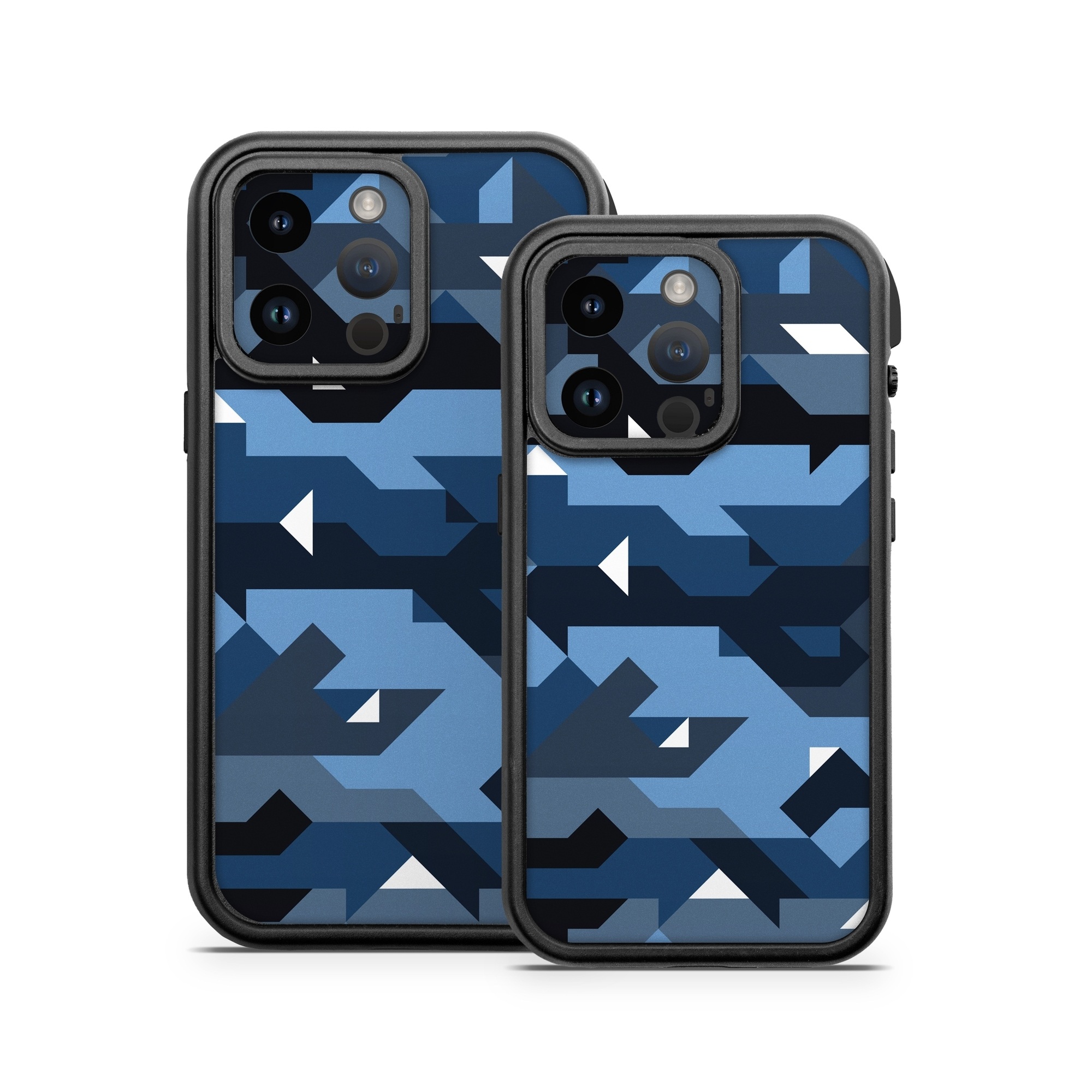 OtterBox Fre iPhone 14 Series Case Skin design of Blue, Pattern, Design, Font, Line, Camouflage, Illustration, Triangle, with blue, black, white, gray colors