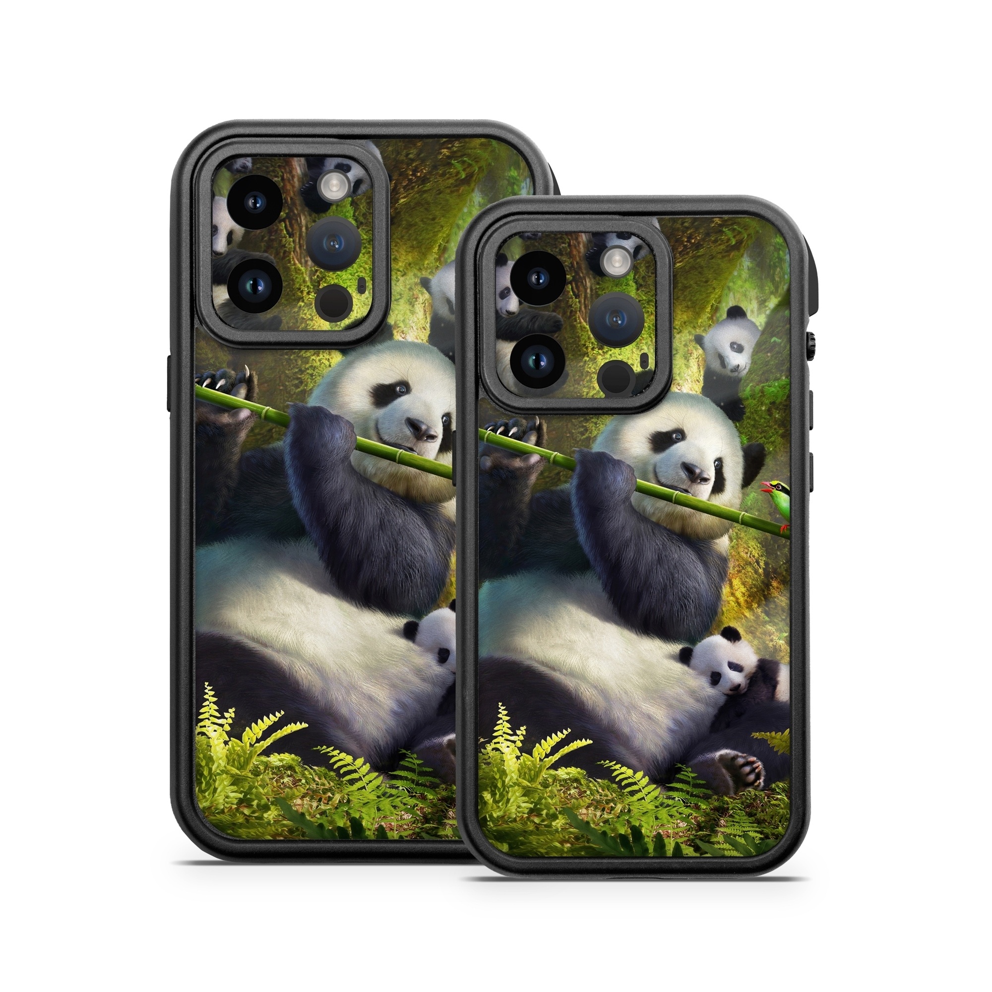 OtterBox Fre iPhone 14 Series Case Skin design of Plant, Organism, Grass, Adaptation, Terrestrial animal, Painting, People in nature, Art, Beak, Panda, with white, black, brown, green, gray, yellow colors