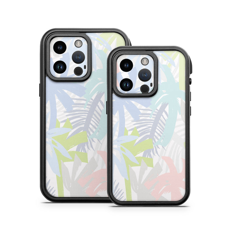 OtterBox Fre iPhone 14 Series Case Skin design of Palm trees, with bllue, green, pink, yellow, white, gray colors