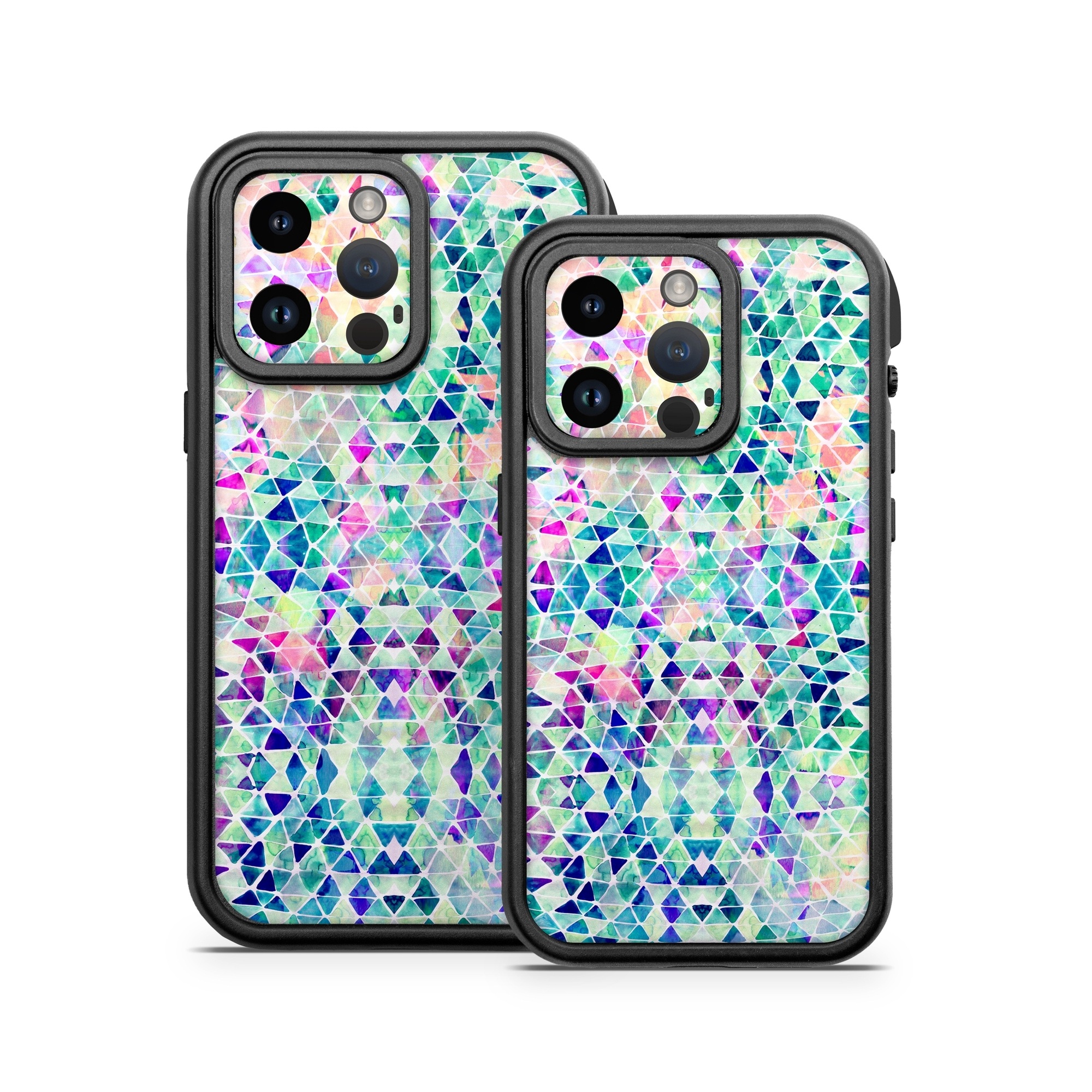 OtterBox Fre iPhone 14 Series Case Skin design of Pattern, Aqua, Line, Teal, Purple, Turquoise, Design, with white, blue, purple, orange, green colors