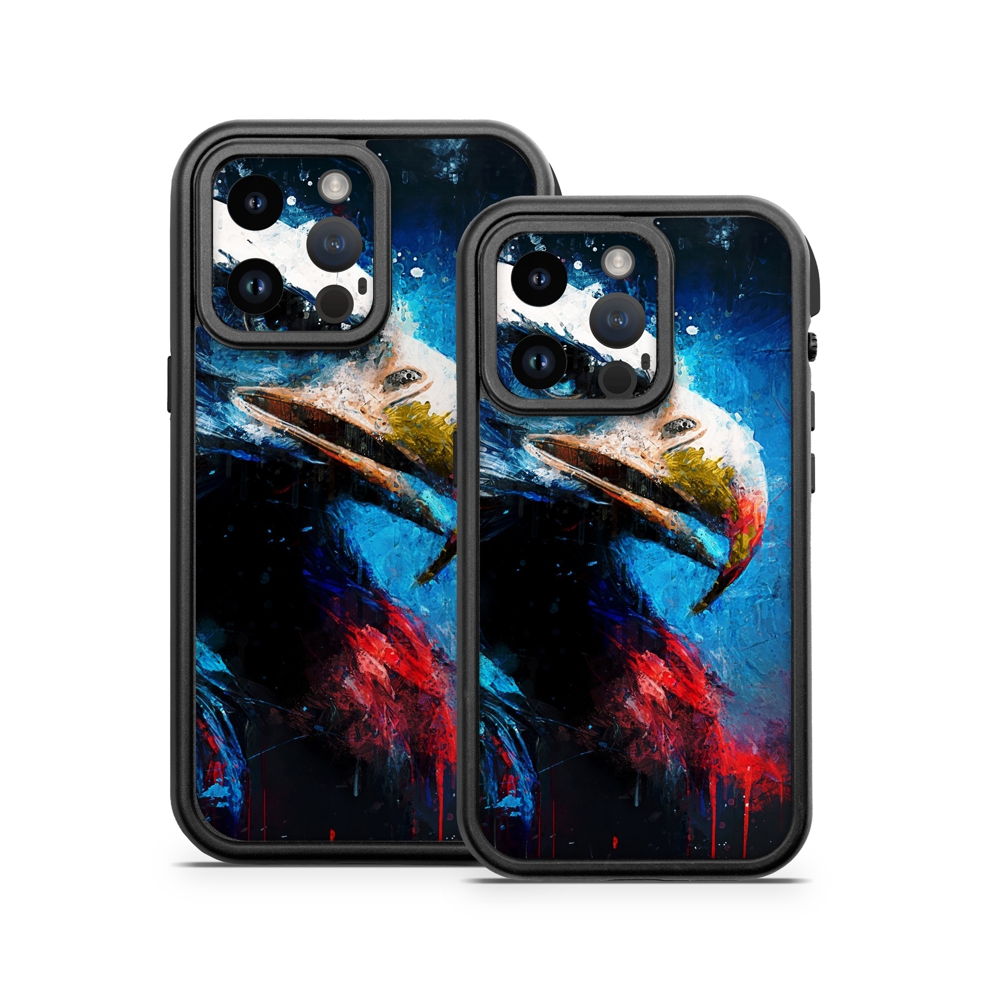 OtterBox Fre iPhone 14 Series Case Skin design of Bird, Beak, Organism, Art, Feather, Paint, Painting, Accipitridae, Bird of prey, Electric blue, with blue, red, white, black, gray, yellow colors