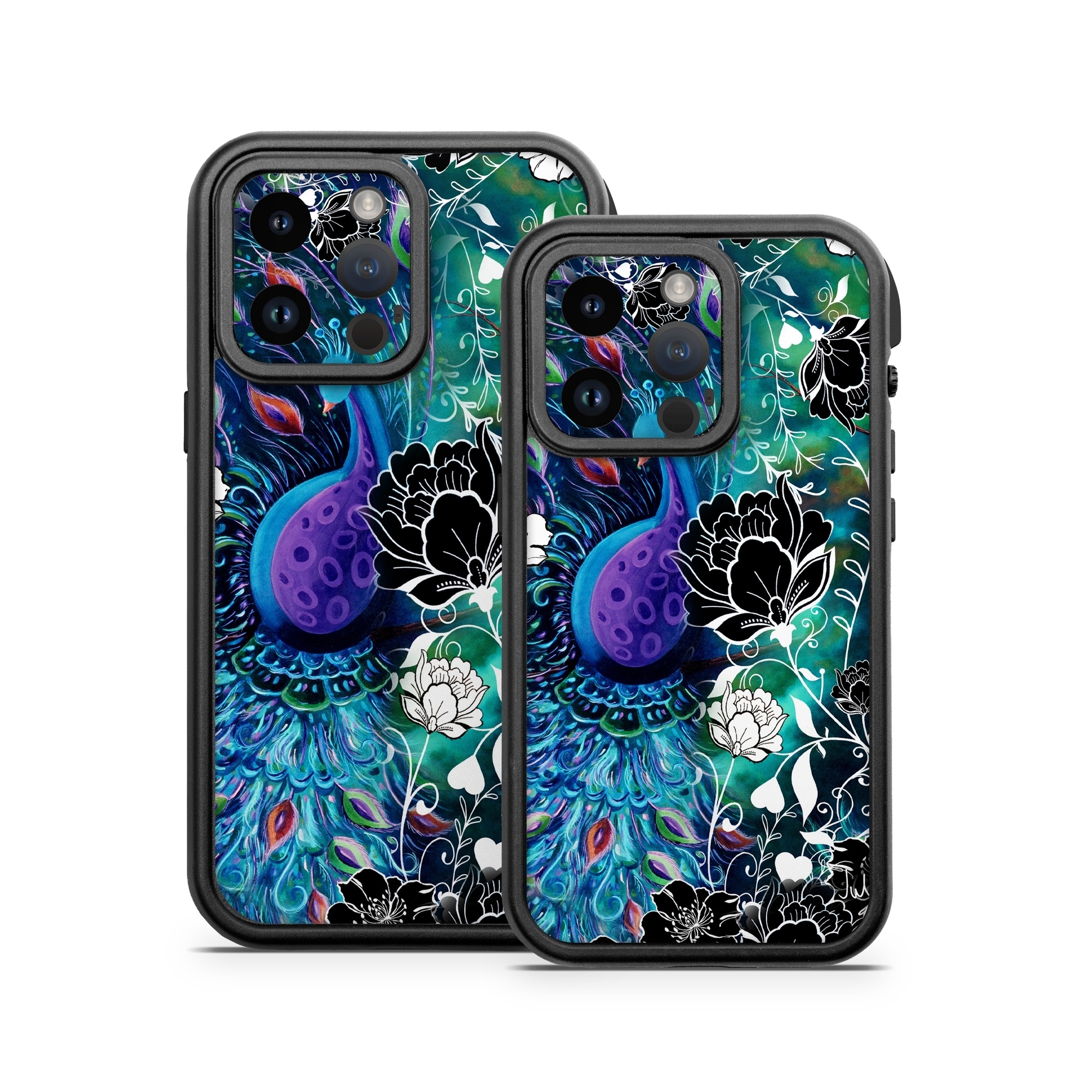 OtterBox Fre iPhone 14 Series Case Skin design of Pattern, Psychedelic art, Organism, Turquoise, Purple, Graphic design, Art, Design, Illustration, Fractal art, with black, blue, gray, green, white colors