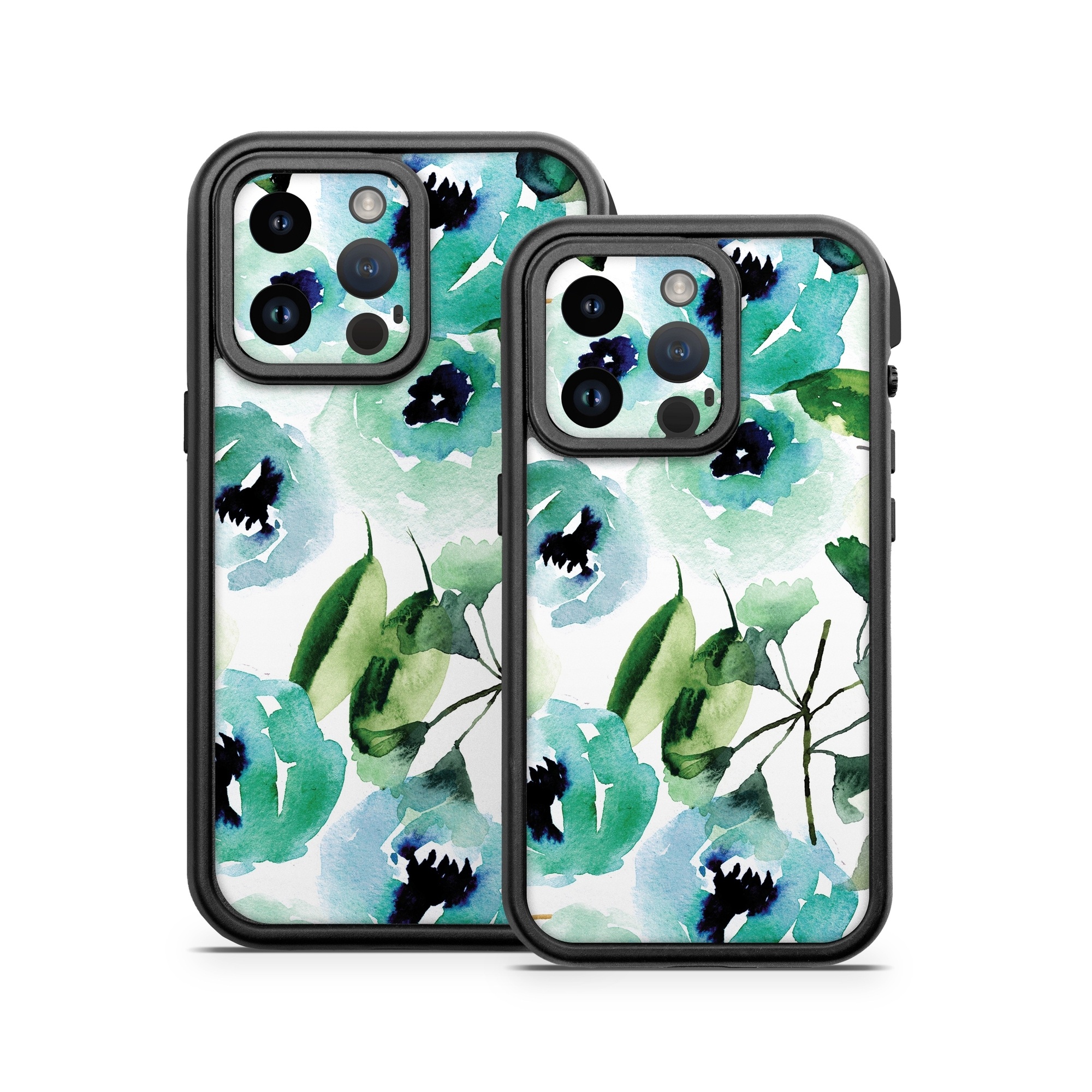 OtterBox Fre iPhone 14 Series Case Skin design of Green, Pattern, Leaf, Aqua, Plant, Design, Branch, Organism, Flower, Ivy, with white, green, blue, black colors