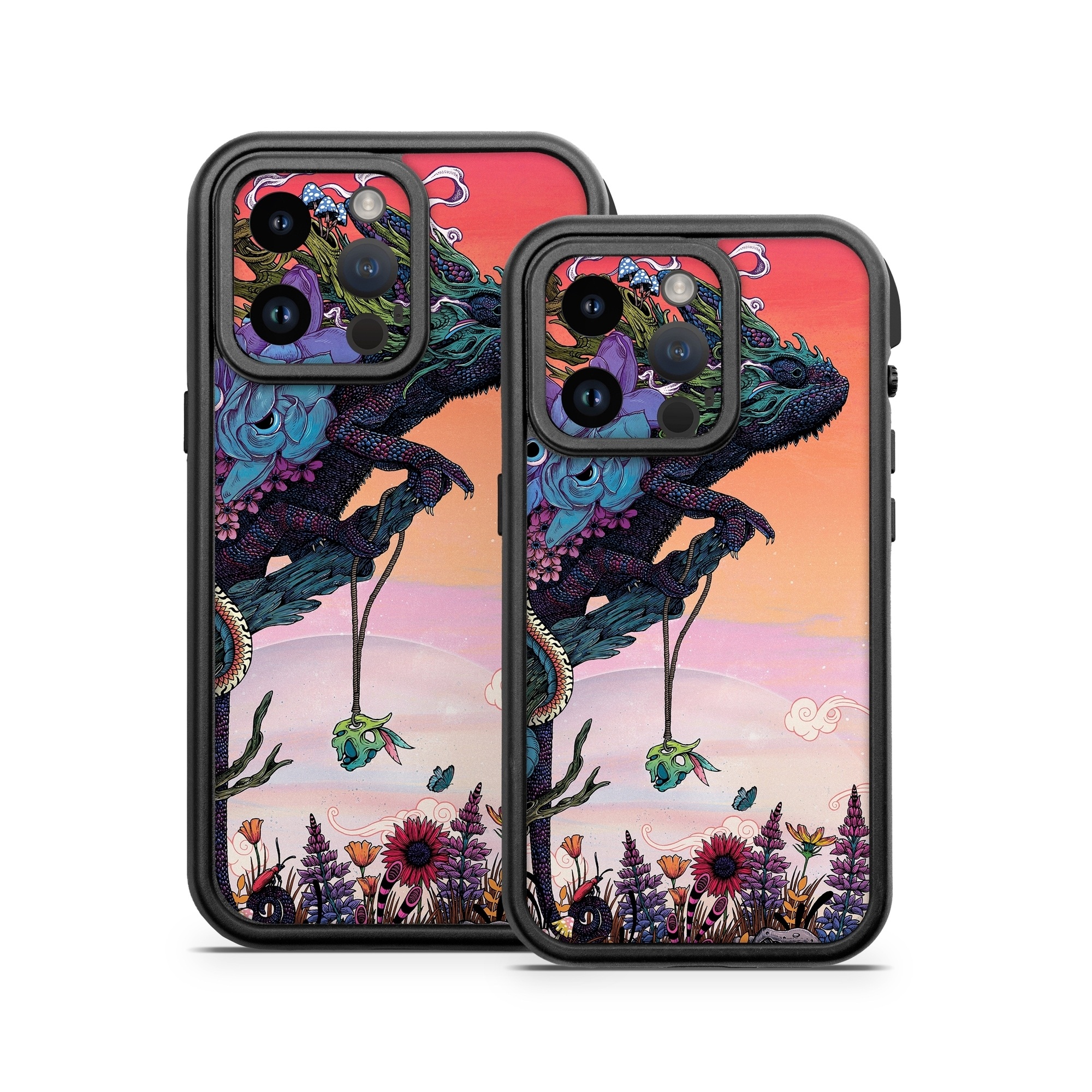 OtterBox Fre iPhone 14 Series Case Skin design of Illustration, Fictional character, Fiction, Art, Organism, Plant, Tree, Graphic design, Cg artwork, with red, orange, green, purple, white, blue, brown colors