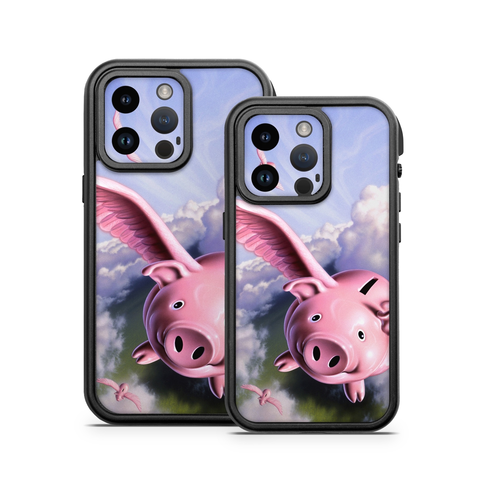 OtterBox Fre iPhone 14 Series Case Skin design of Cloud, Sky, Happy, Pink, Bird, Art, Wing, Snout, Wind, Fictional character, with pink, white, blue, gray, green colors