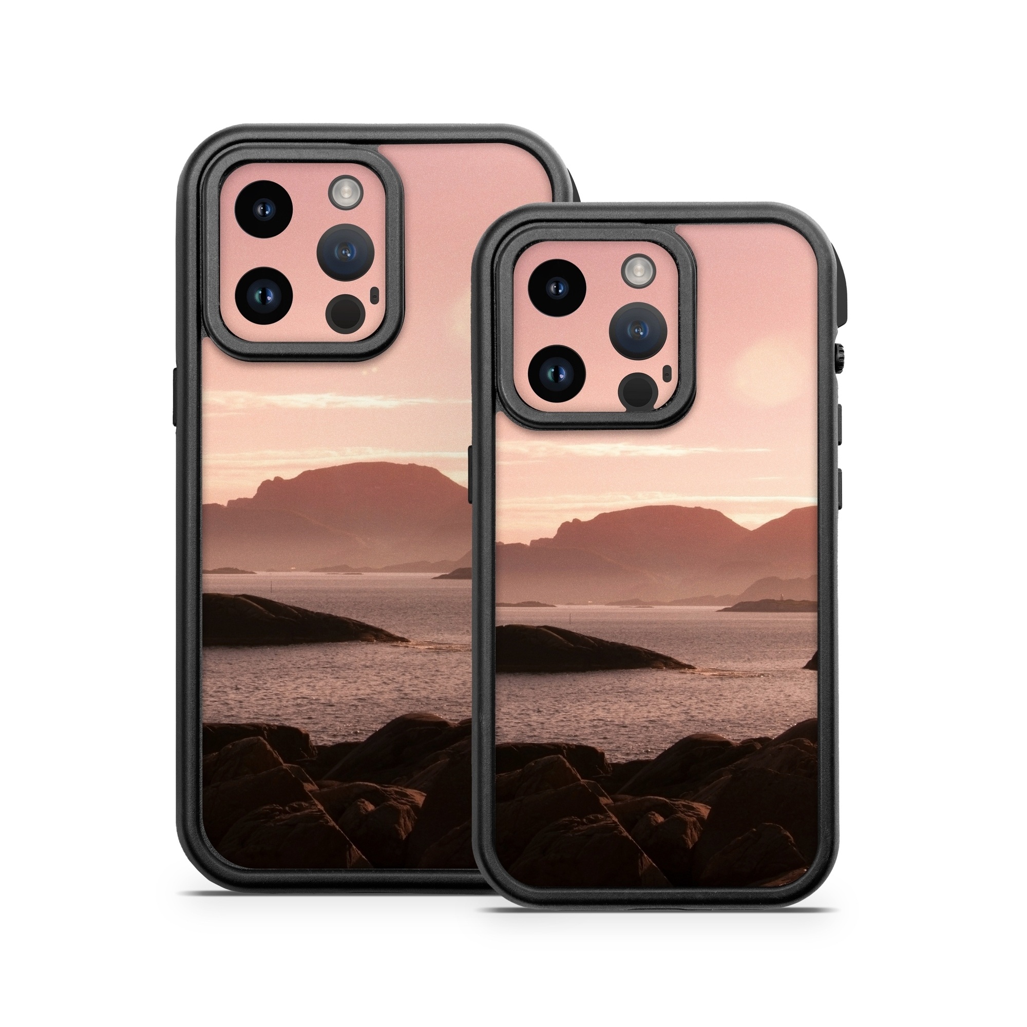 OtterBox Fre iPhone 14 Series Case Skin design of Sky, Nature, Sea, Atmospheric phenomenon, Horizon, Natural landscape, Coast, Cloud, Morning, Calm, with gray, black, red, pink, green colors