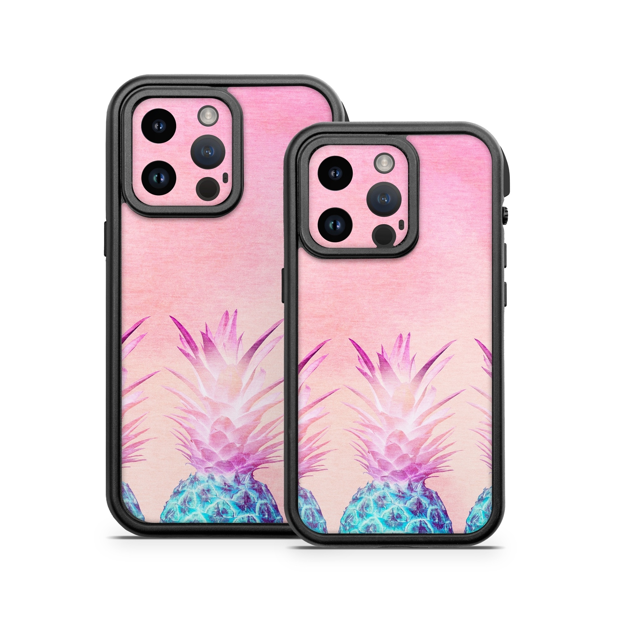 OtterBox Fre iPhone 14 Series Case Skin design of Pineapple, Ananas, Pink, Fruit, Plant, Bromeliaceae, Pattern, Poales, with pink, blue, orange colors
