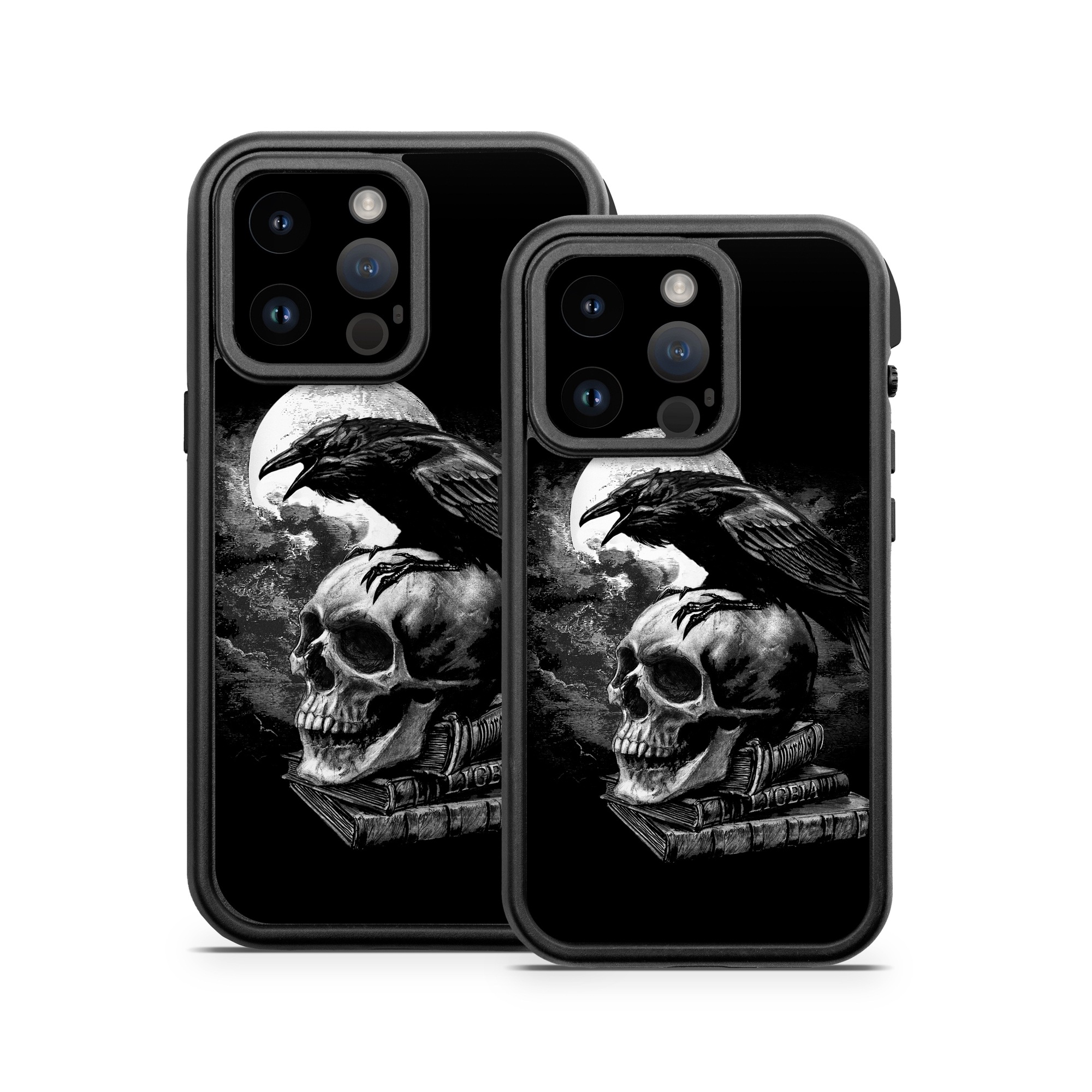 OtterBox Fre iPhone 14 Series Case Skin design of Bone, Skull, Bird, Darkness, Monochrome, Wing, Black-and-white, Illustration, Beak, Fictional Character, Drawing, Symbol, with black, white, gray colors