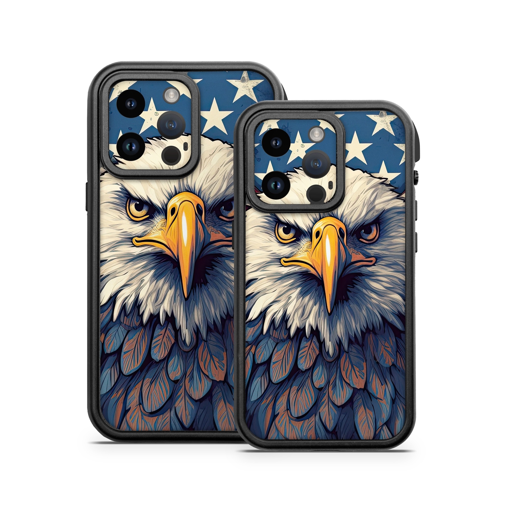 OtterBox Fre iPhone 14 Series Case Skin design of Bird, Accipitridae, Beak, Sea eagle, Falconiformes, Feather, Eagle, Painting, Art, Bald eagle, with red, blue, white, brown, yellow, gray, orange colors
